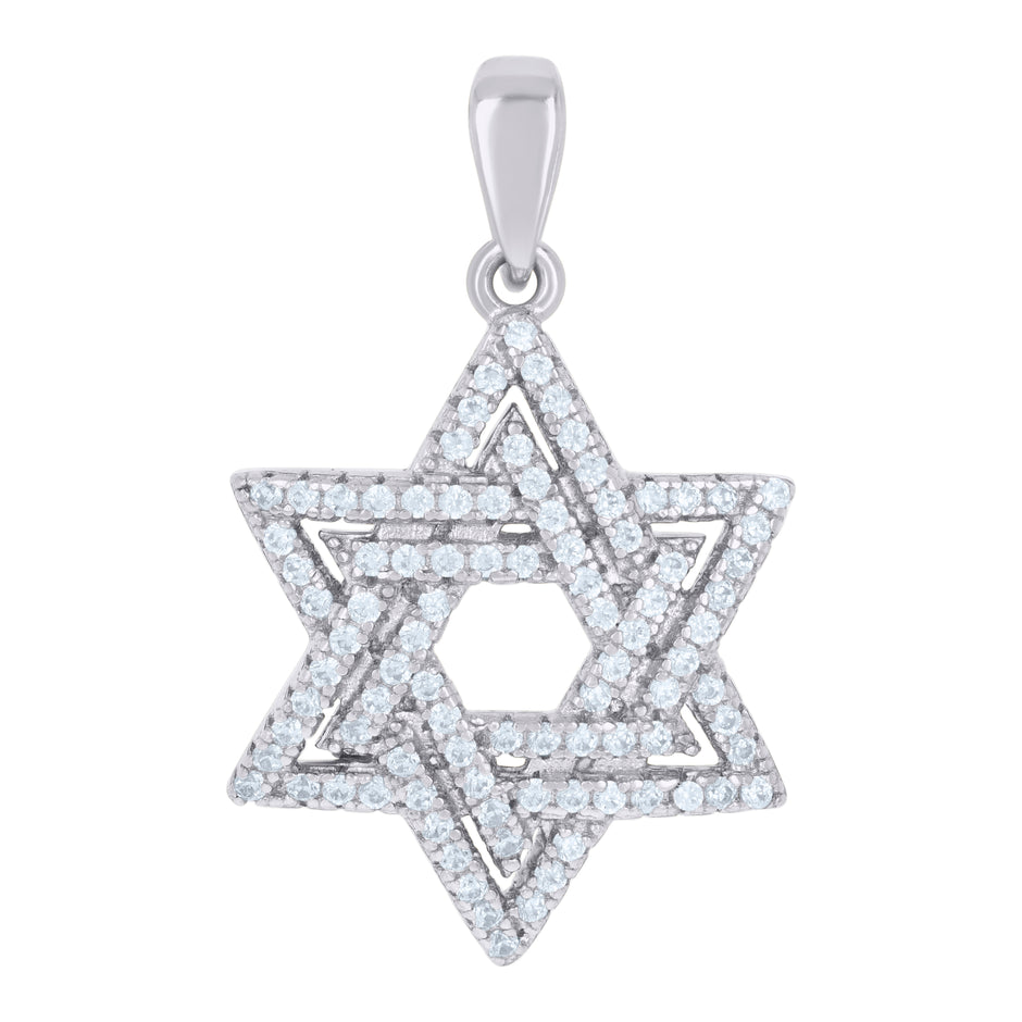 925 Sterling Silver Mens Cubic-Zirconia Star Of David Symbol Religious Charm Pendant
