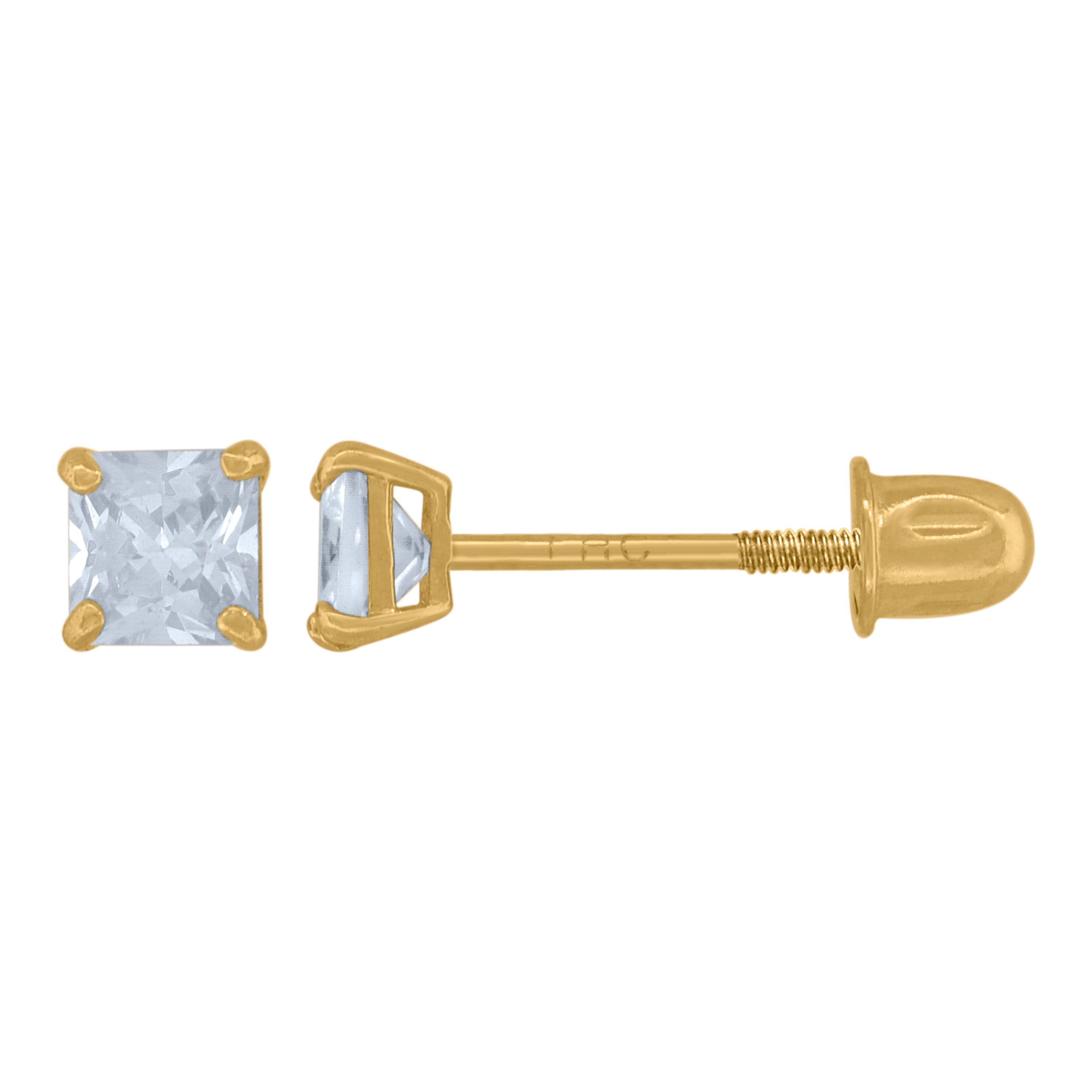 14Kt Yellow Gold Womens Princess-Cut Cubic-Zirconia 3mm Square Stud Earrings