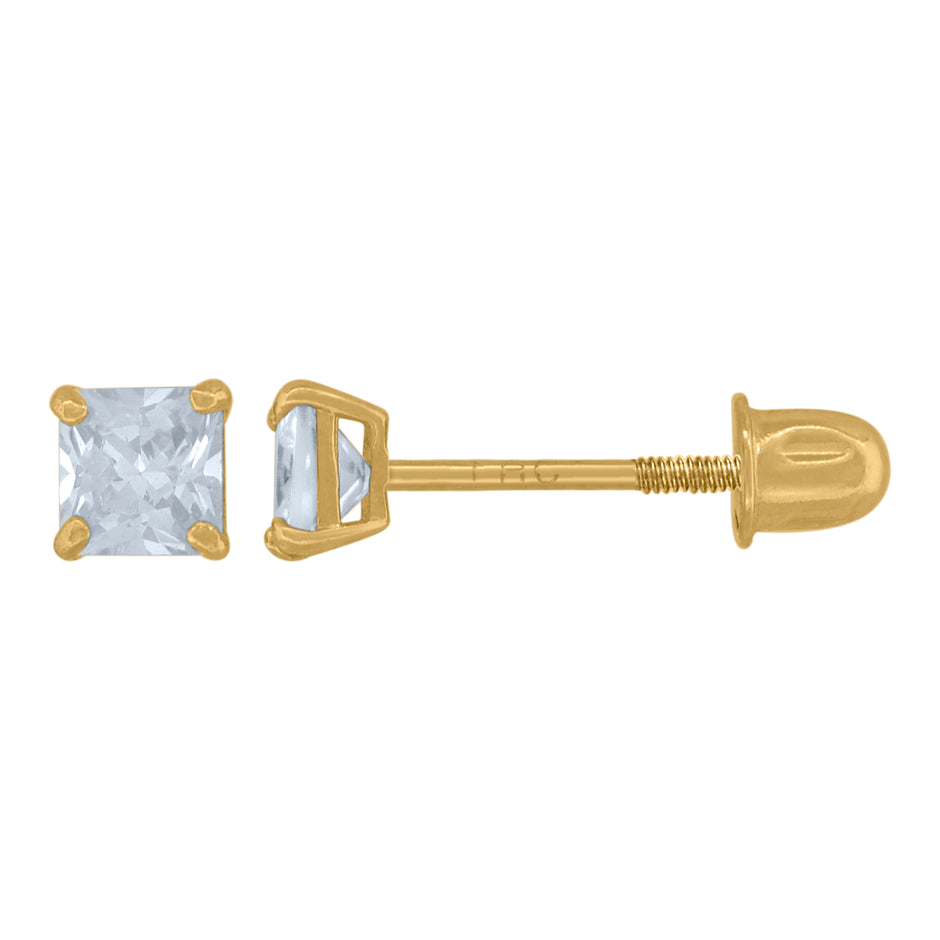 14Kt Yellow Gold Womens Princess-Cut Cubic-Zirconia 3mm Square Stud Earrings