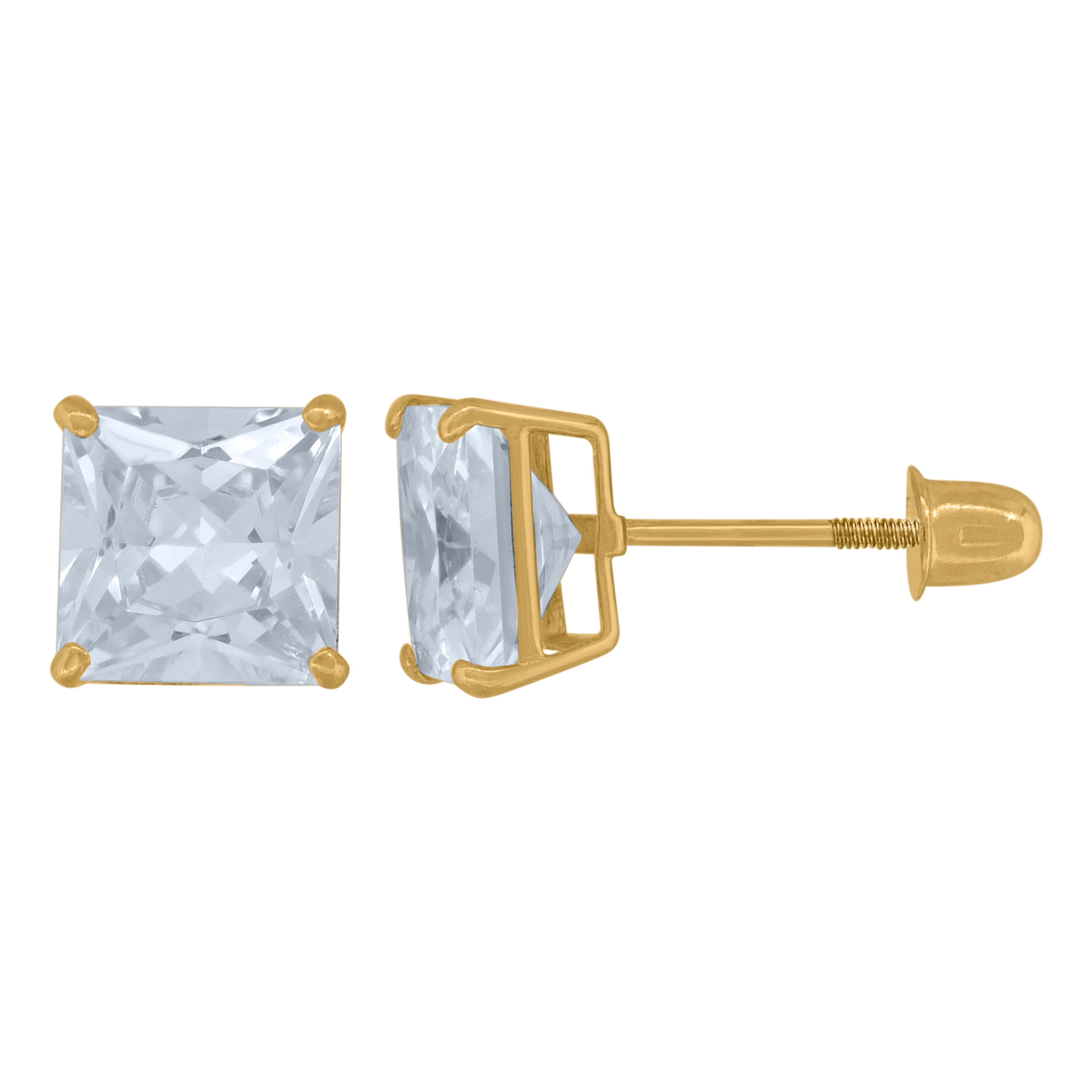 14Kt Yellow Gold Womens Princess-Cut Cubic-Zirconia 6mm Square Stud Earrings