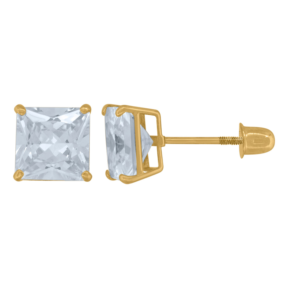 14Kt Yellow Gold Womens Princess-Cut Cubic-Zirconia 6mm Square Stud Earrings