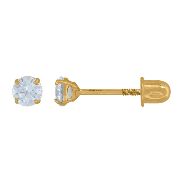 14Kt 3mm Round Basket Cz Stud With Screwback