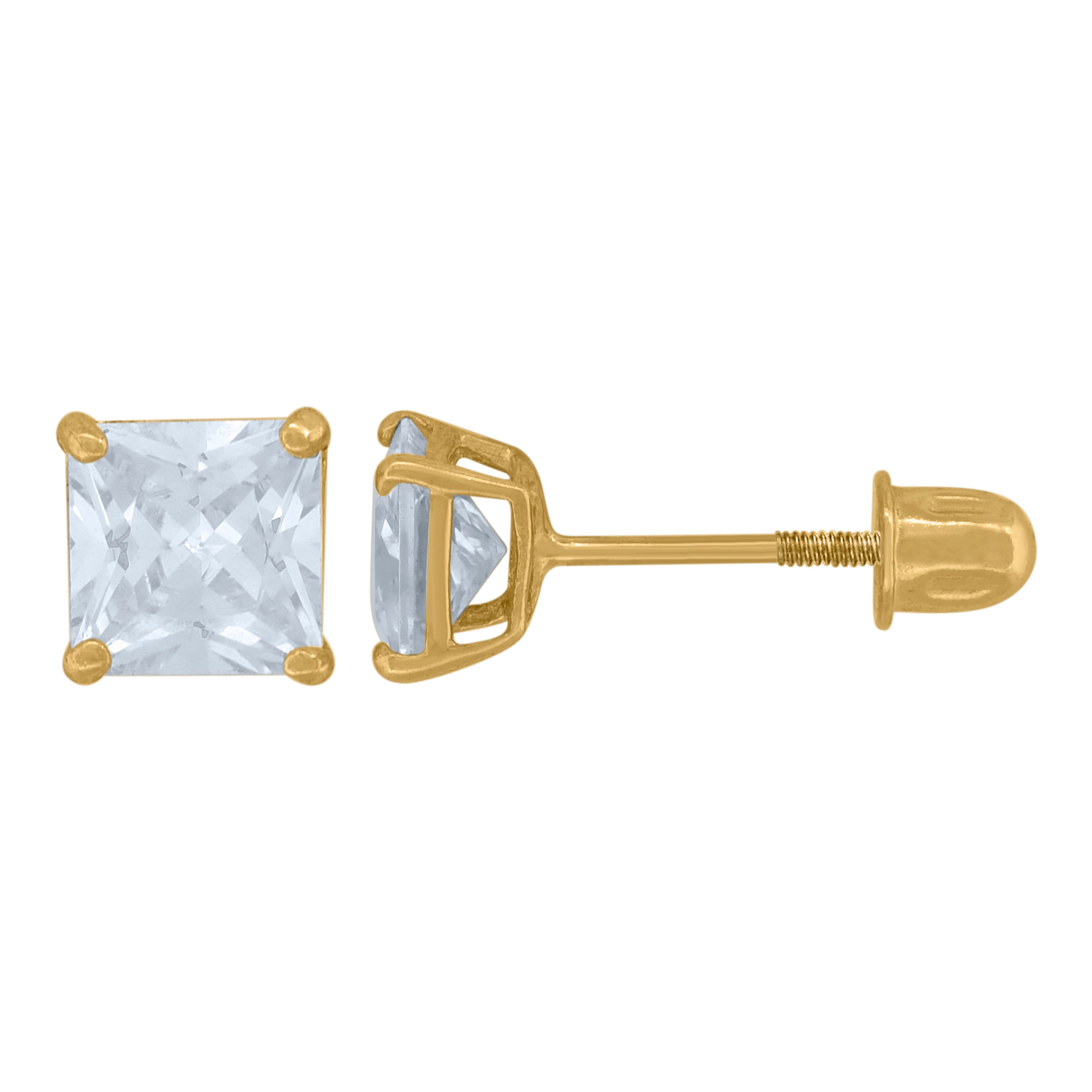 14Kt Yellow Gold Womens Princess-Cut Cubic-Zirconia 4mm Square Stud Earrings