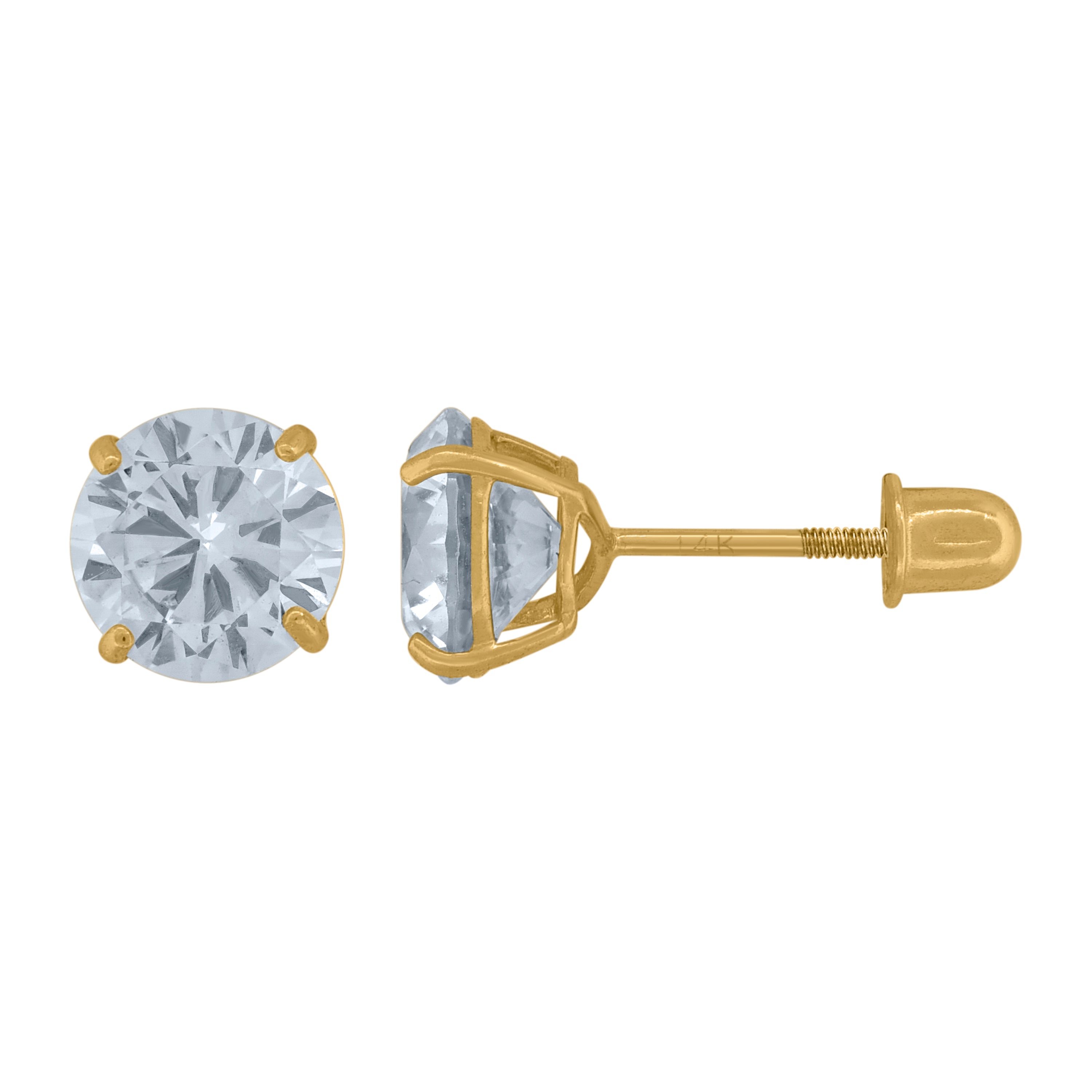 14Kt Yellow Gold Womens Cubic-Zirconia 6mm Round Stud Earrings