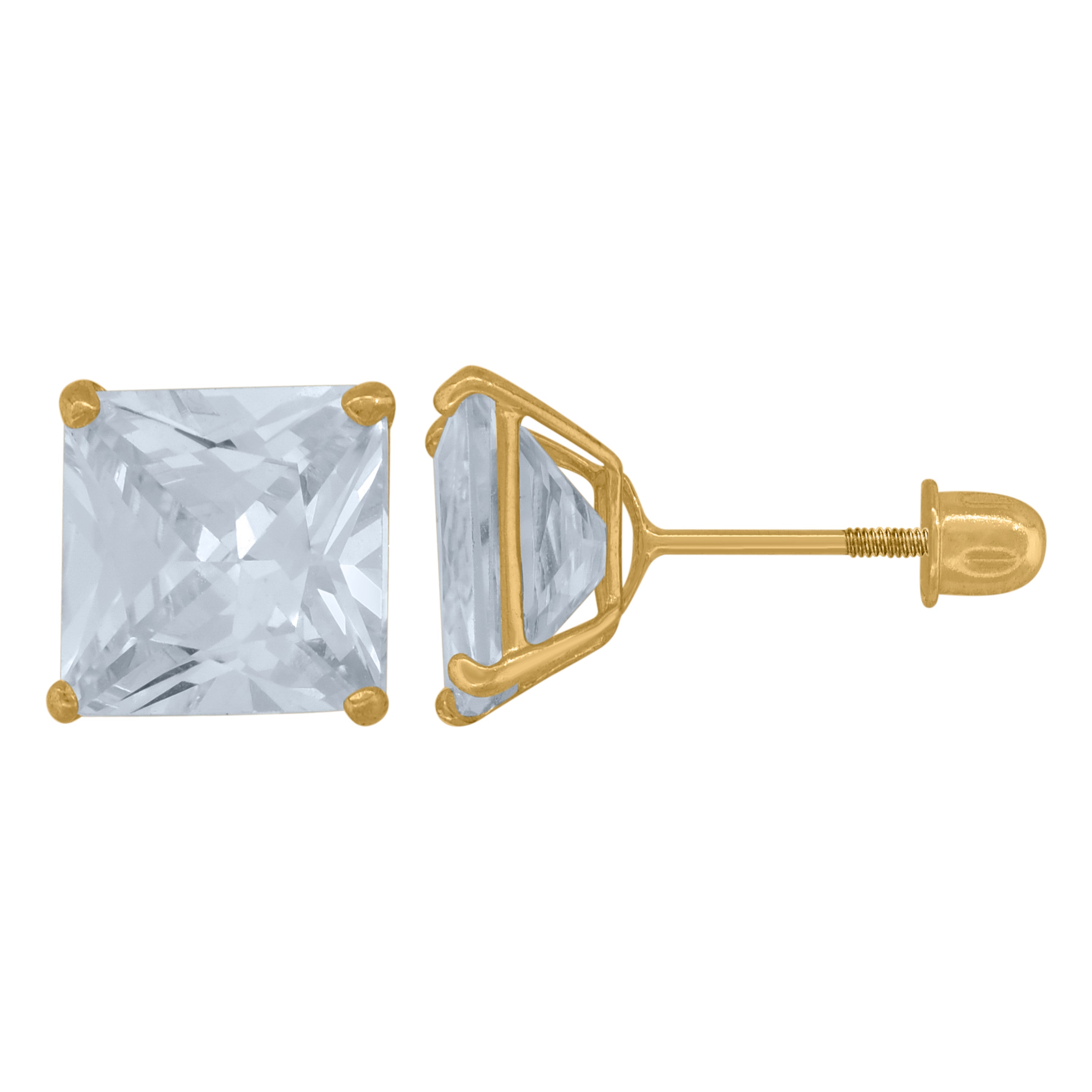 14Kt Yellow Gold Womens Princess-Cut Cubic-Zirconia 7mm Square Stud Earrings