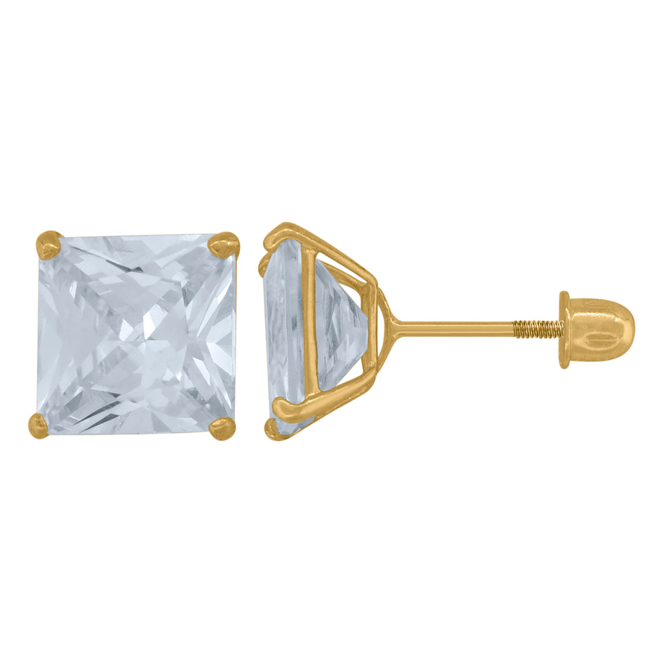 14Kt Yellow Gold Womens Princess-Cut Cubic-Zirconia 7mm Square Stud Earrings