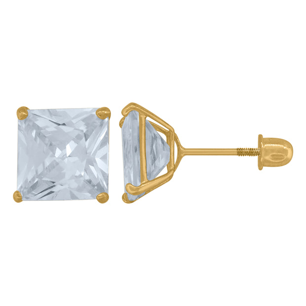 14Kt 7mm Square Basket Cz Stud With Screwback