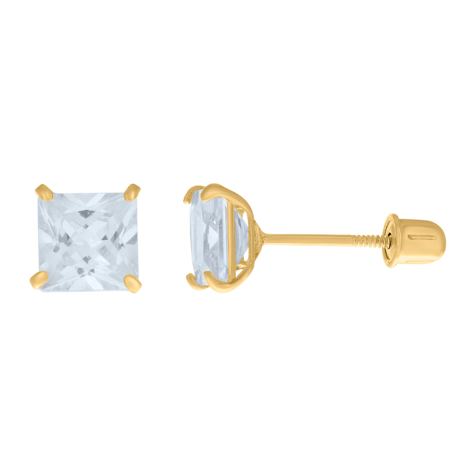 14Kt Yellow Gold Womens Princess-Cut Cubic-Zirconia 5mm Square Stud Earrings