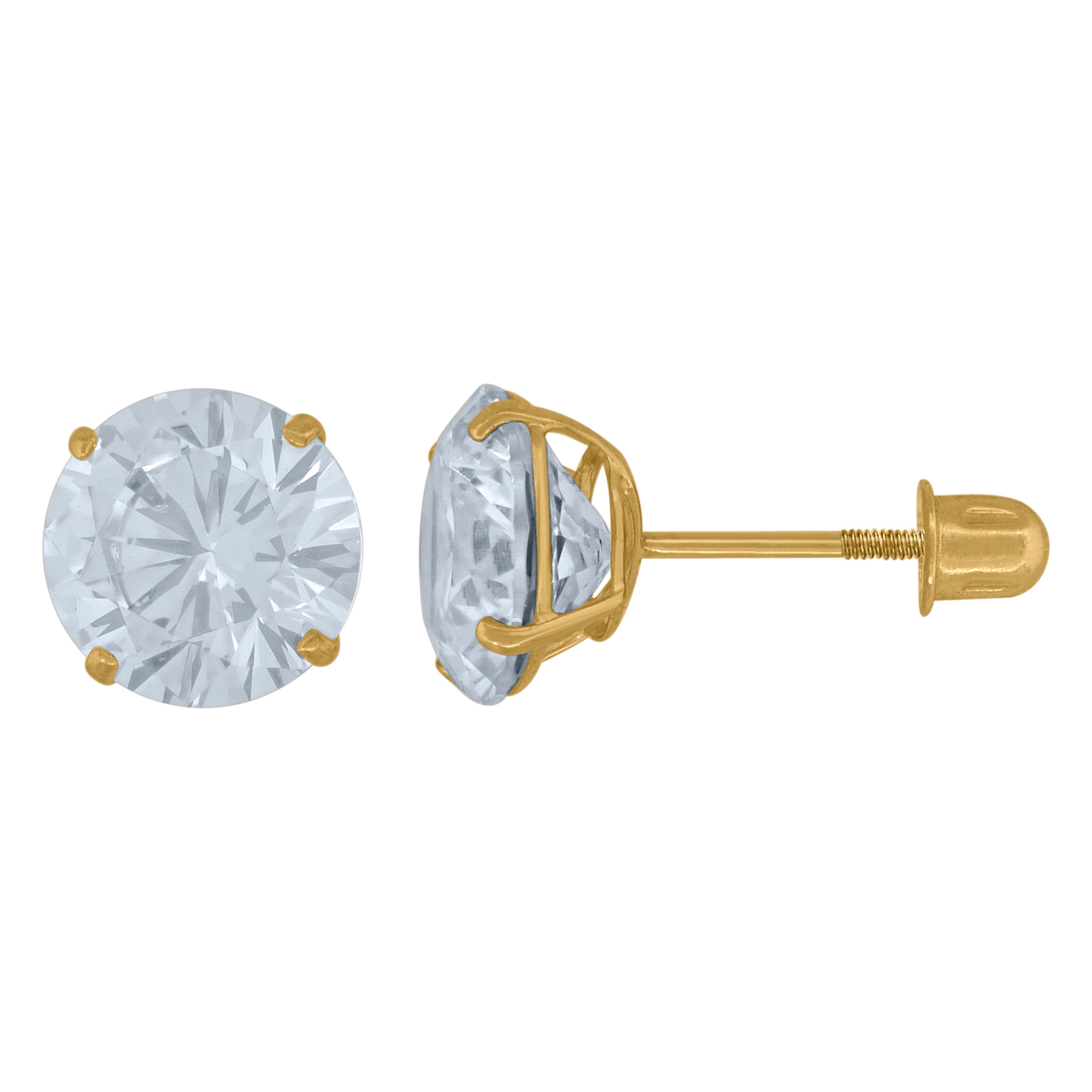 14Kt Yellow Gold Womens Cubic-Zirconia 7mm Round Stud Earrings