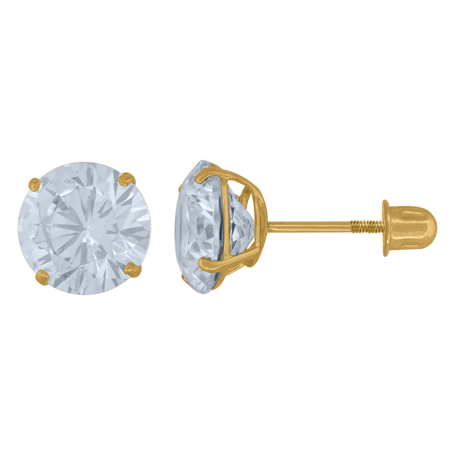 14Kt Yellow Gold Womens Cubic-Zirconia 7mm Round Stud Earrings