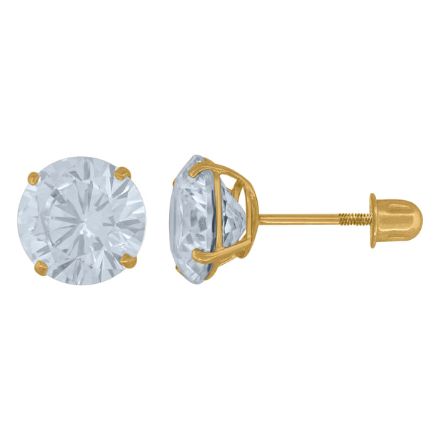 14Kt 7mm Round Basket Cz Stud With Screwback