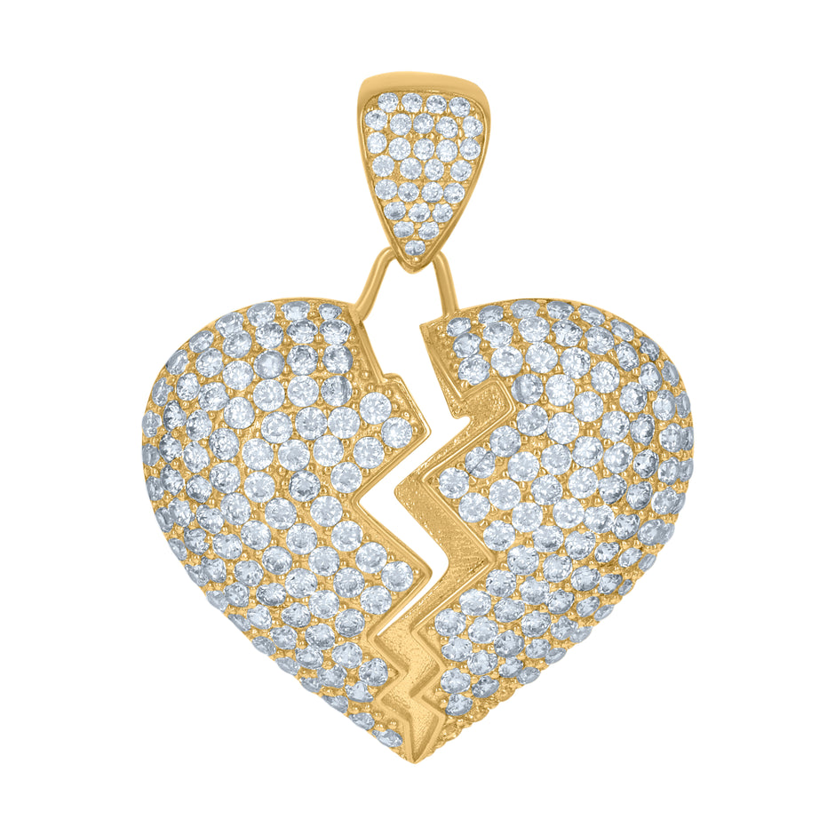 10kt Yellow Gold Womens Cubic Zirconia Heart Red Enamel Break Charm Pendant