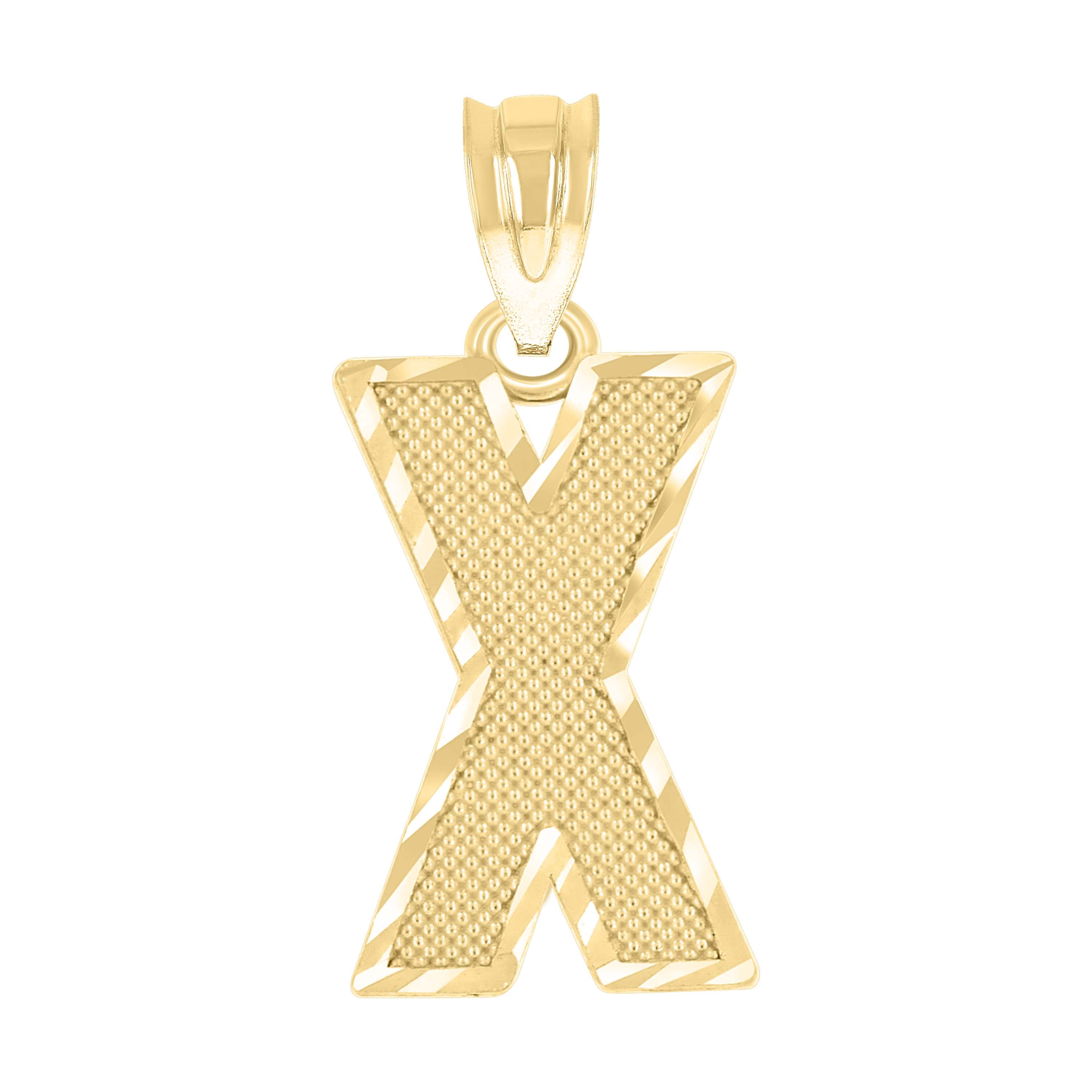 10kt Yellow Gold Unisex Textured Initial Letter X Charm Pendant