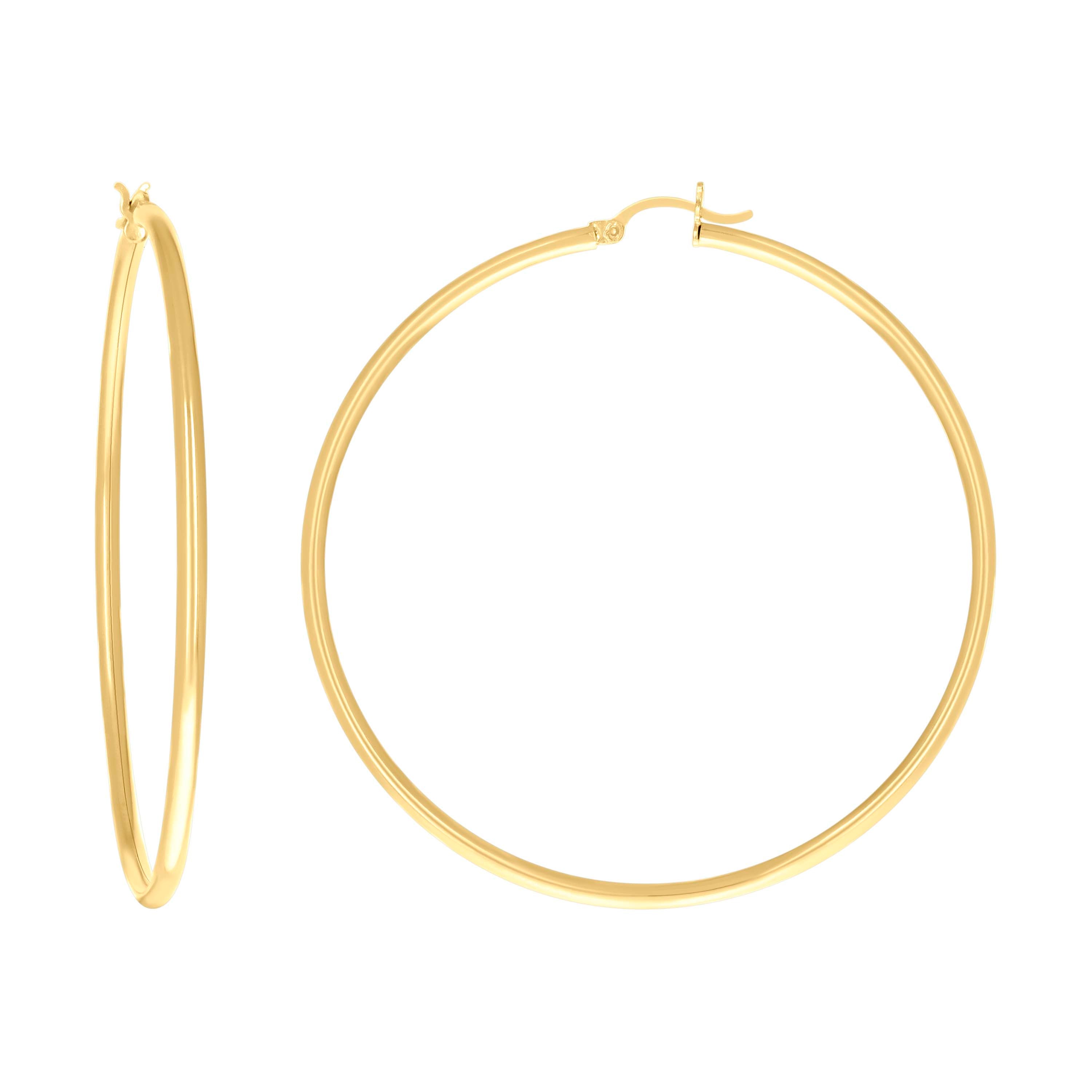 10kt Yellow Gold Womens Ultra Light Round Tube 2mmx55mm Hinged Hoops Huggies - SLV-101813