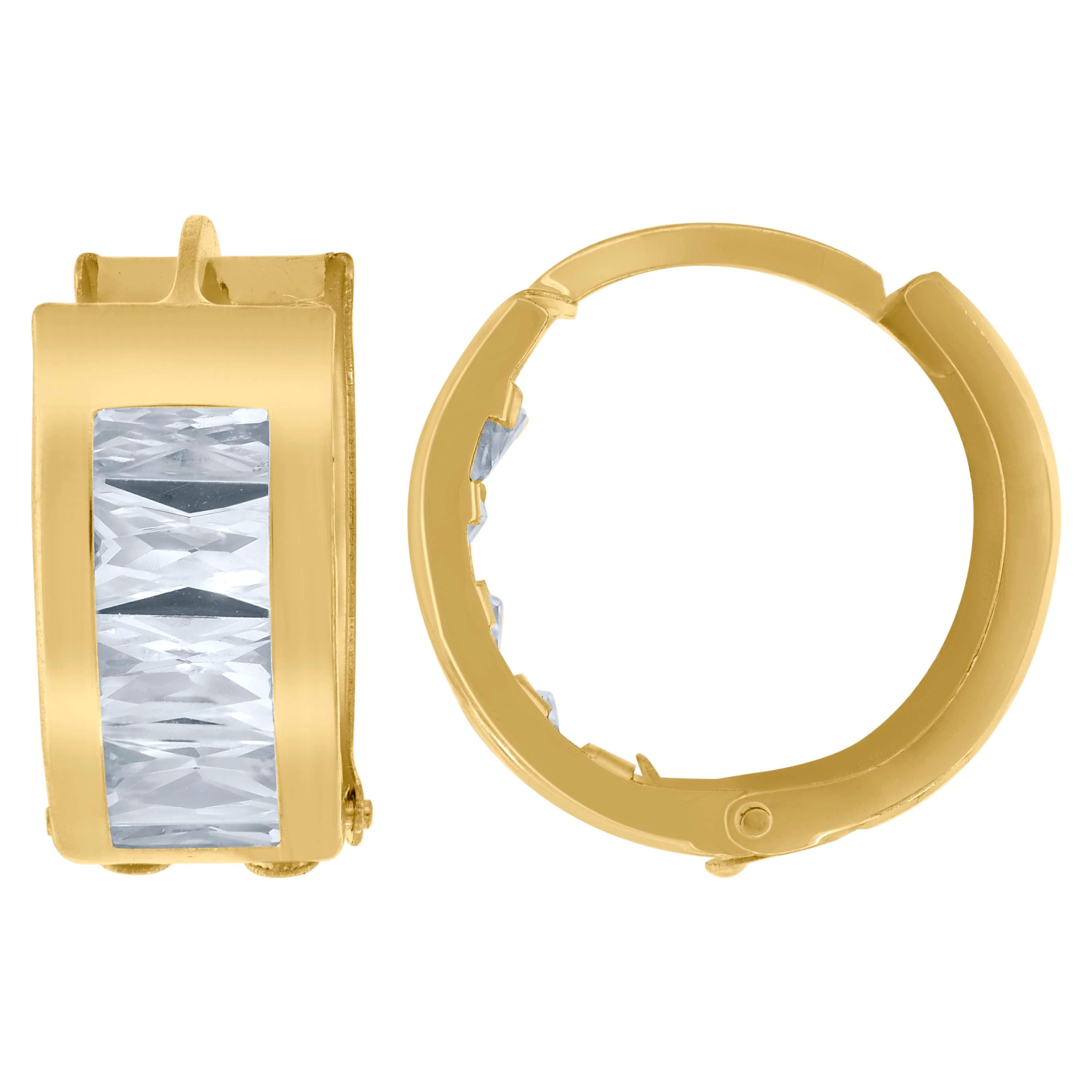 10kt Yellow Gold Womens Princess-Cut Cubic Zirconia Huggie Hoop Earrings