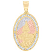 10kt Tri-Color Gold Unisex CZ Diamond-Cut Saint Brendan The Navigator Boat Plaque Religious Pendant