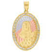 10kt Tri-Color Gold Unisex Cubic-Zirconia Textured Sacred Heart Of Jesus Religious Oval Charm Pendant