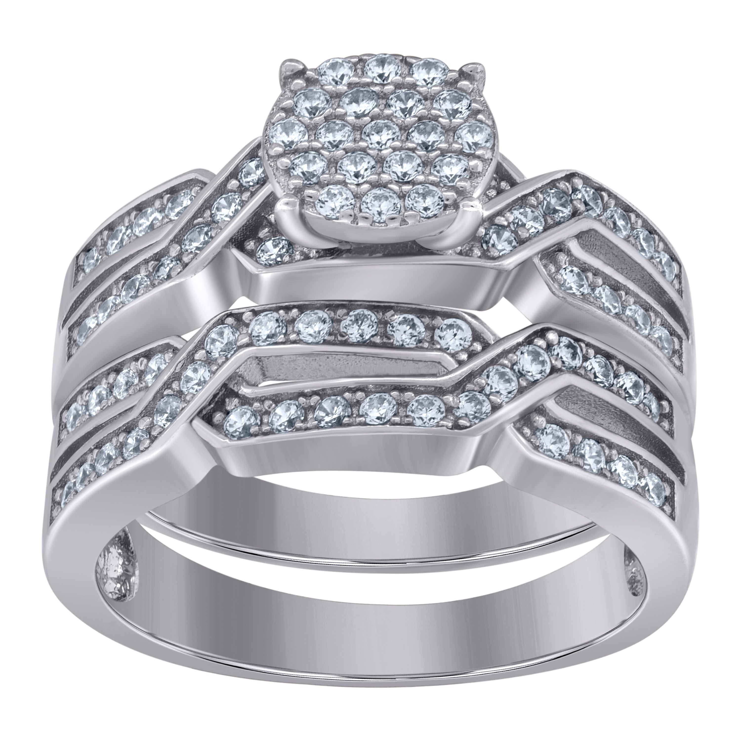 925 Sterling Silver Womens Cubic-Zirconia Duo Ring Set Size 6