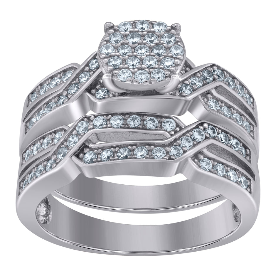925 Sterling Silver Womens Cubic-Zirconia Duo Ring Set Size 6