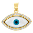 10kt Yellow Gold Unisex Cubic-Zirconia Evil Eye Blue White Enamel Charm Pendant