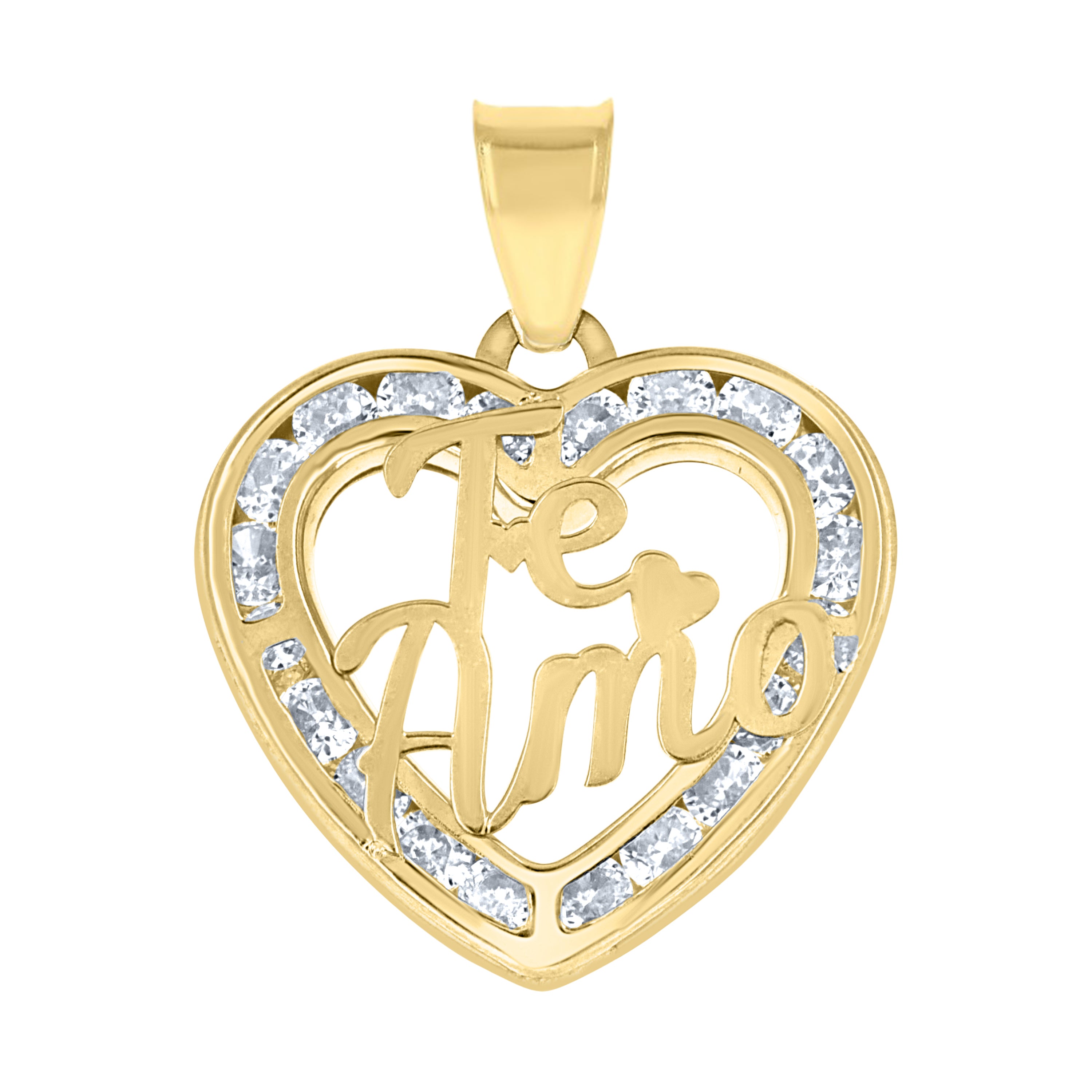 10kt Yellow Gold Womens Cubic-Zirconia Te Amo Love Heart Charm Pendant