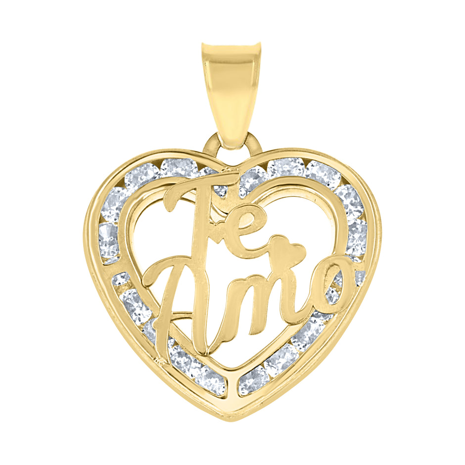 10kt Yellow Gold Womens Cubic-Zirconia Te Amo Love Heart Charm Pendant