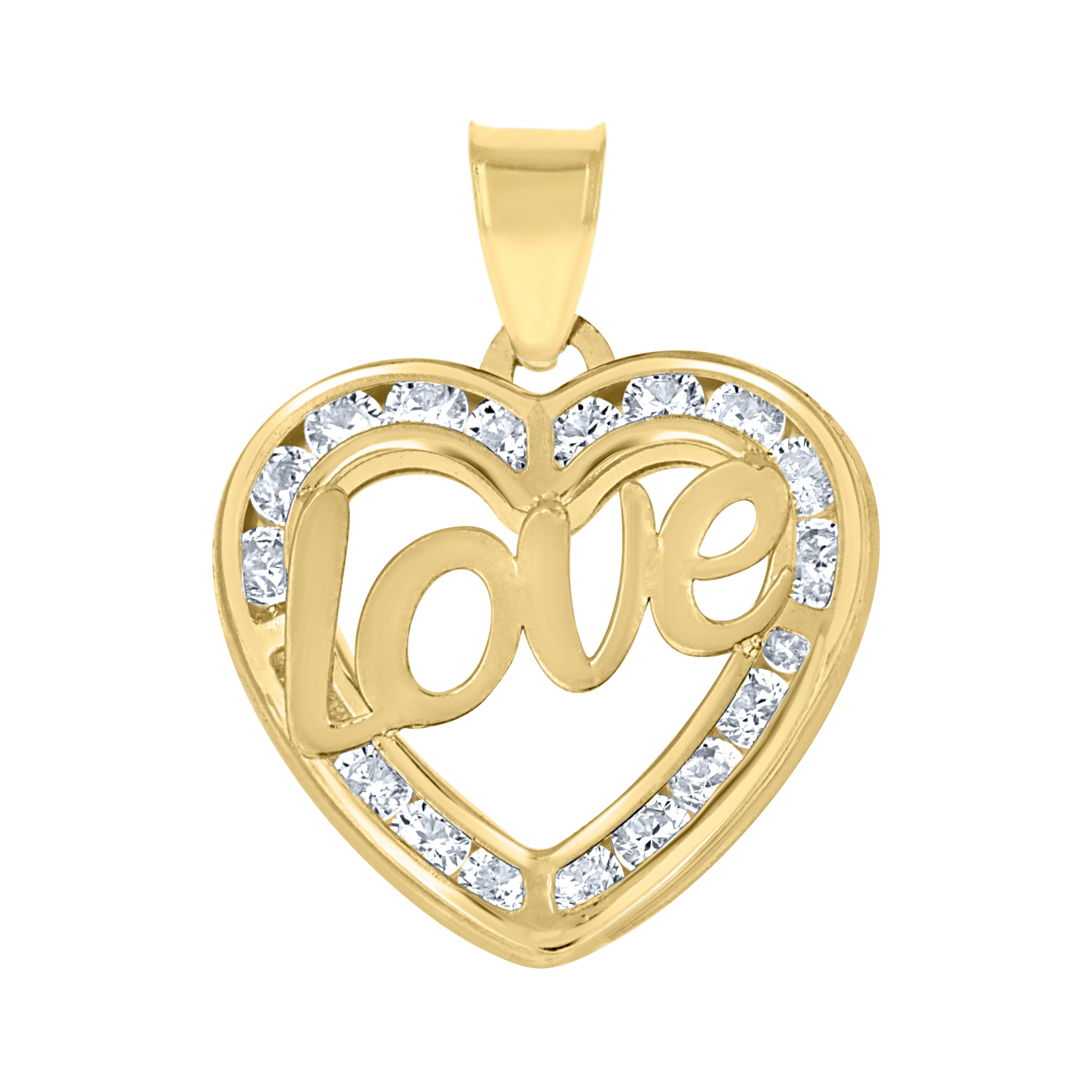 10kt Yellow Gold Womens Cubic-Zirconia Polished Finish Love Heart Charm Pendant