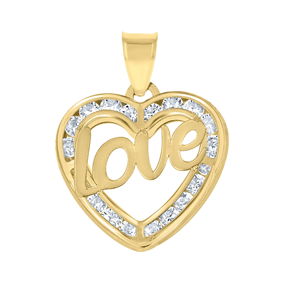 10kt Yellow Gold Womens Cubic-Zirconia Polished Finish Love Heart Charm Pendant