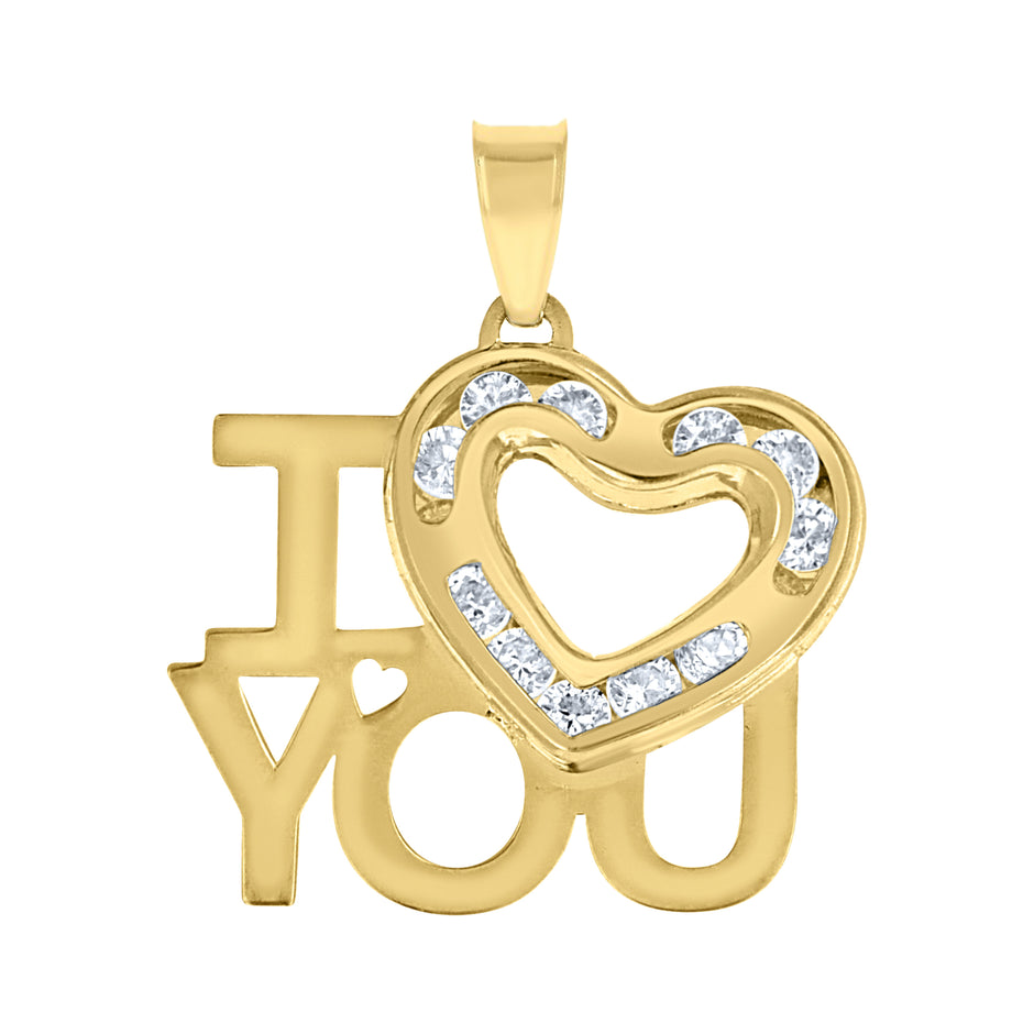 10kt Yellow Gold Womens Cubic-Zirconia Polished Finish I Love You Heart Charm Pendant