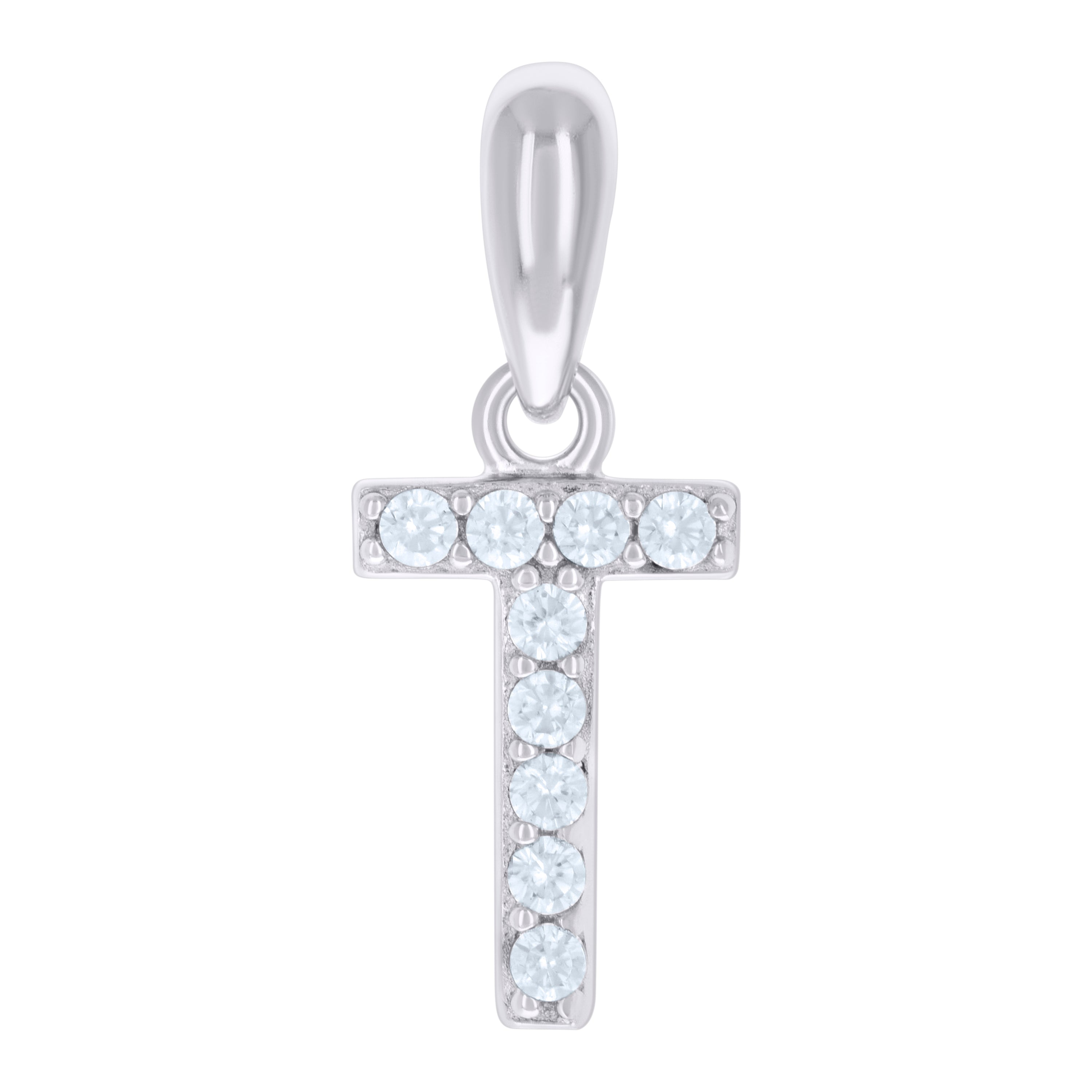 925 Sterling Silver Unisex Cubic-Zirconia Initial Alphabet T Charm Pendant