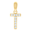 925 Sterling Silver Yellow-Tone Unisex Cubic-Zirconia Initial Alphabet T Charm Pendant