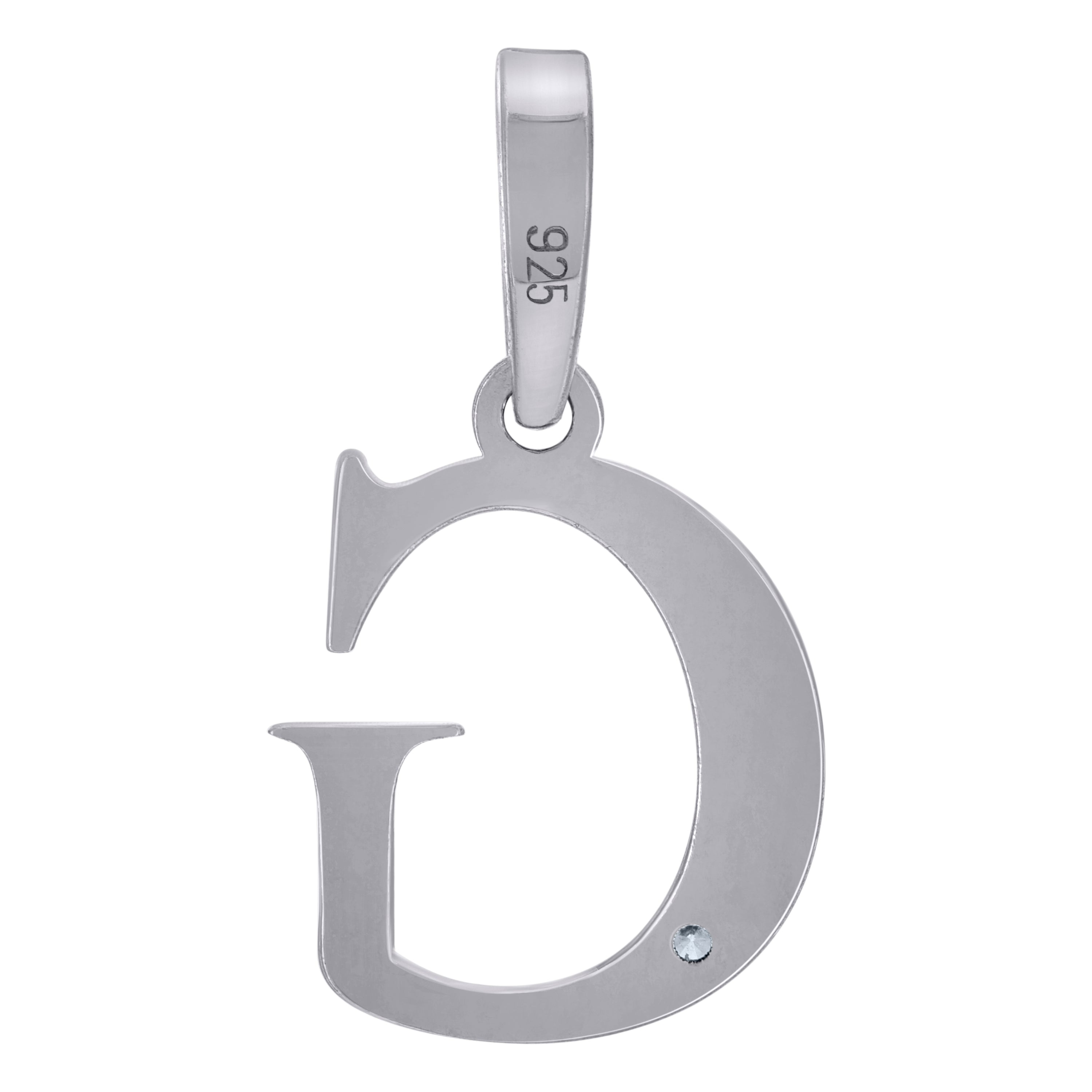 925 Sterling Silver Unisex Cubic-Zirconia Plain Initial Alphabet G Charm Pendant