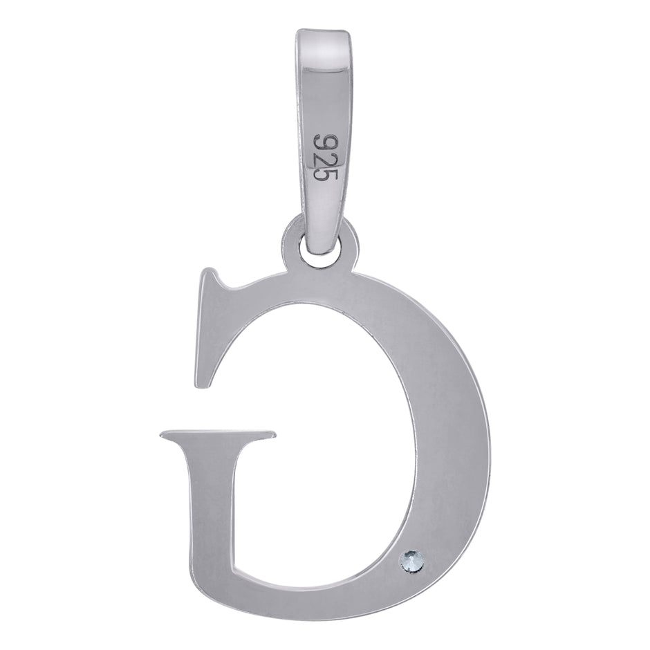 925 Sterling Silver Unisex Cubic-Zirconia Plain Initial Alphabet G Charm Pendant