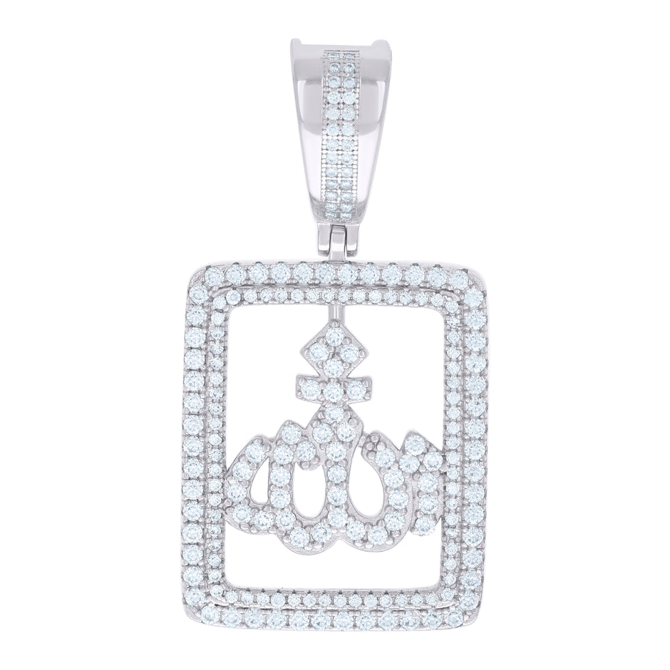 925 Sterling Silver Unisex Cubic Zirconia Religious Allah Charm Pendant