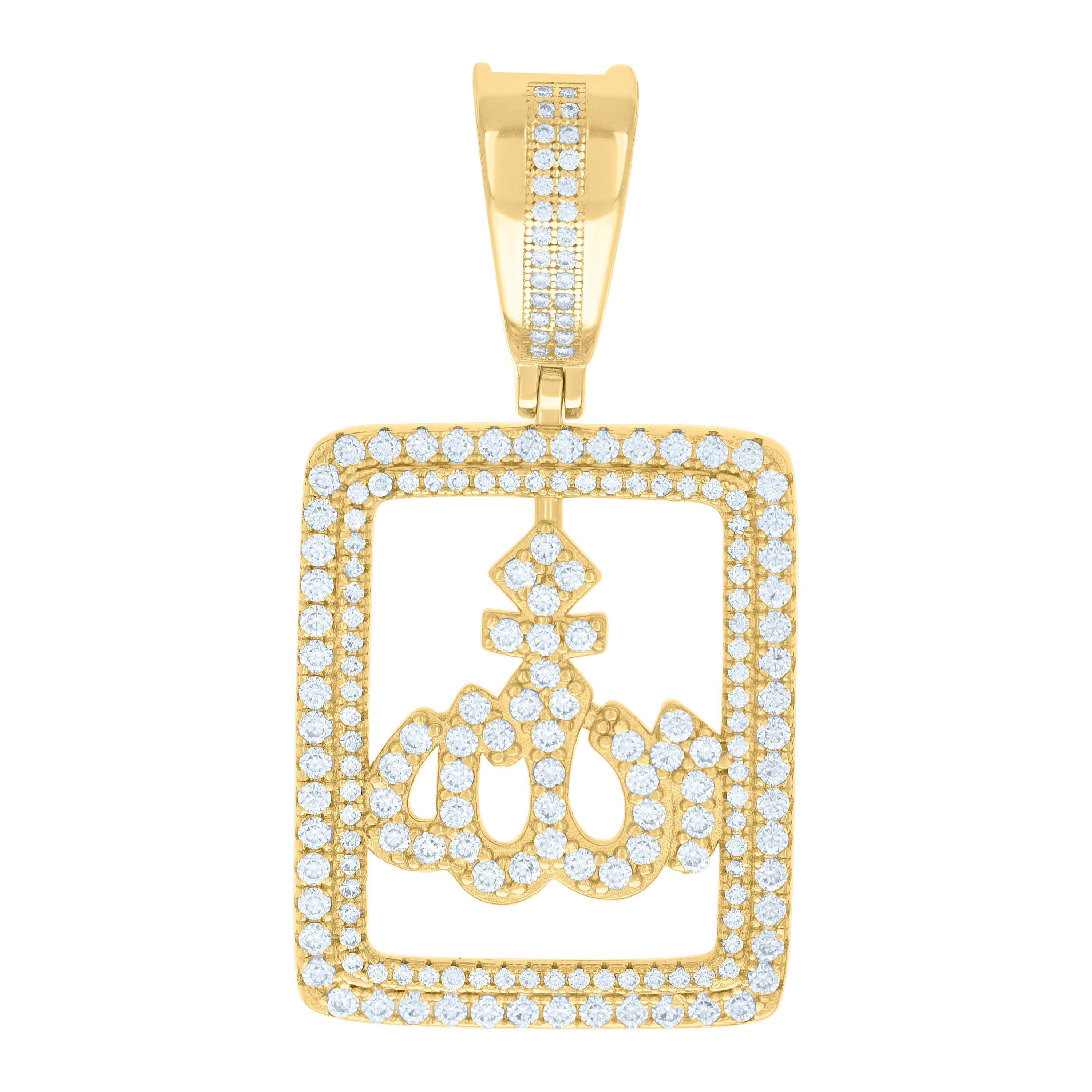 925 Sterling Silver Yellow-Tone Unisex Cubic Zirconia Religious Allah Charm Pendant