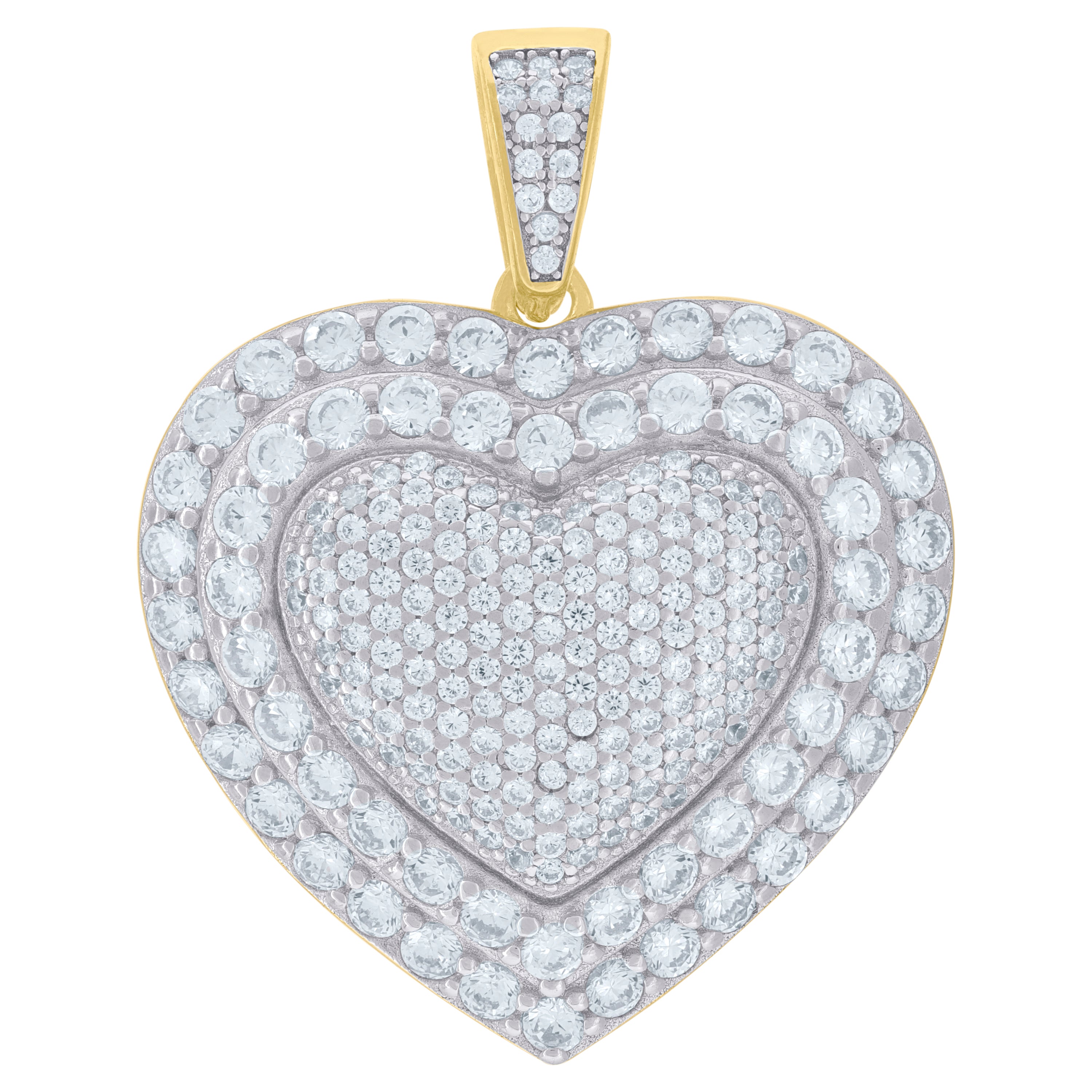 925 Sterling Silver Yellow-Tone Women Cubic-Zirconia Heart Charm Pendant