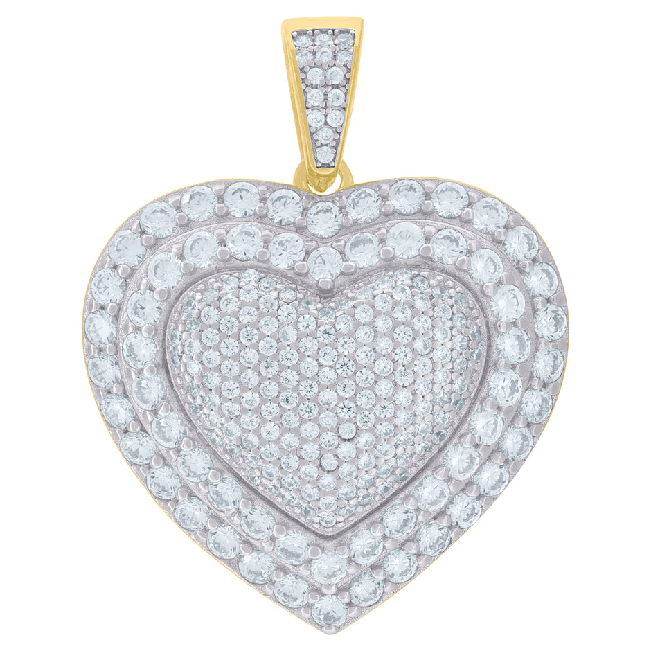 925 Sterling Silver Yellow-Tone Women Cubic-Zirconia Heart Charm Pendant
