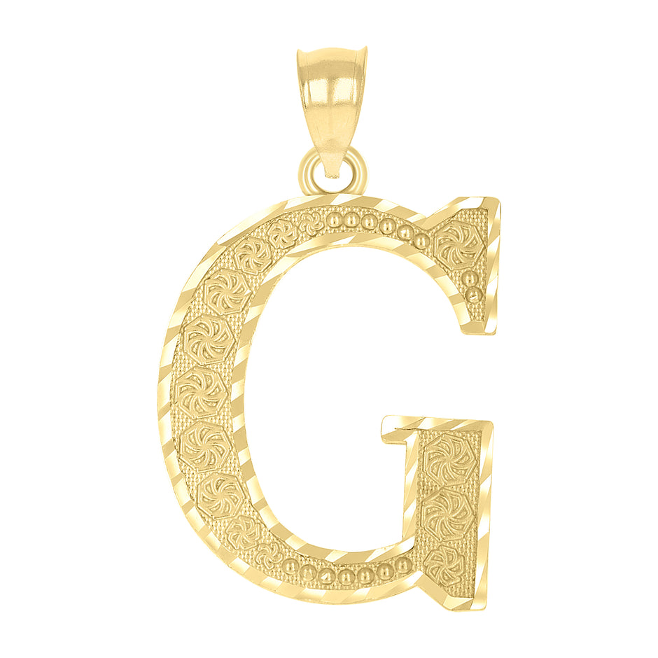 10kt Yellow Gold Unisex Diamond-Cut Initial Letter G Charm Pendant