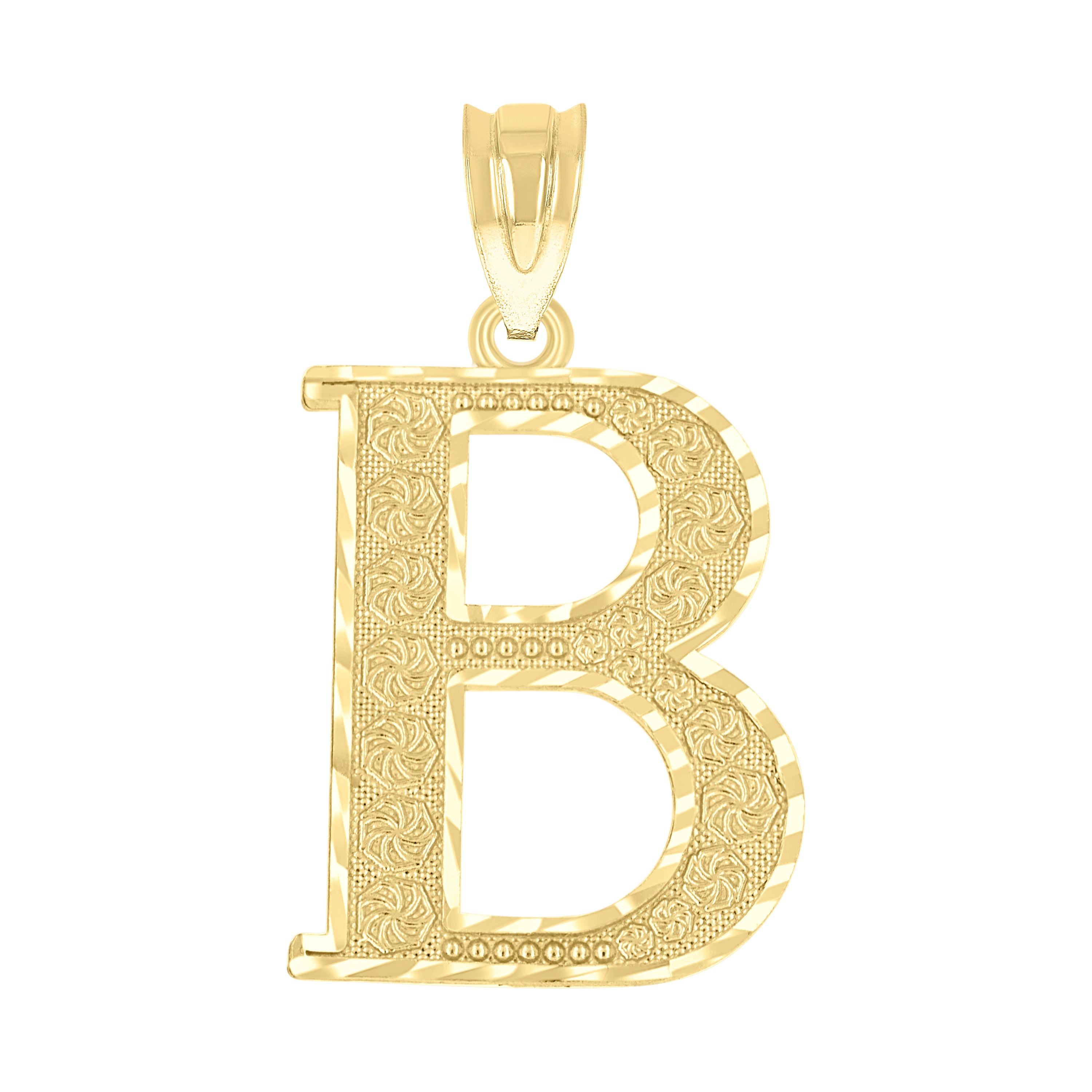 10kt Yellow Gold Unisex Diamond-Cut Initial Letter B Charm Pendant