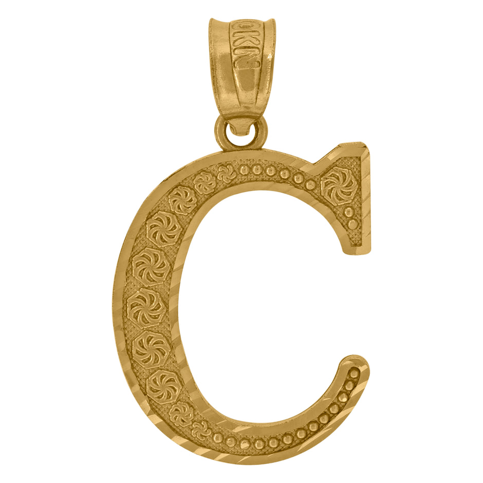 10kt Yellow Gold Unisex Diamond-Cut Initial Letter C Charm Pendant