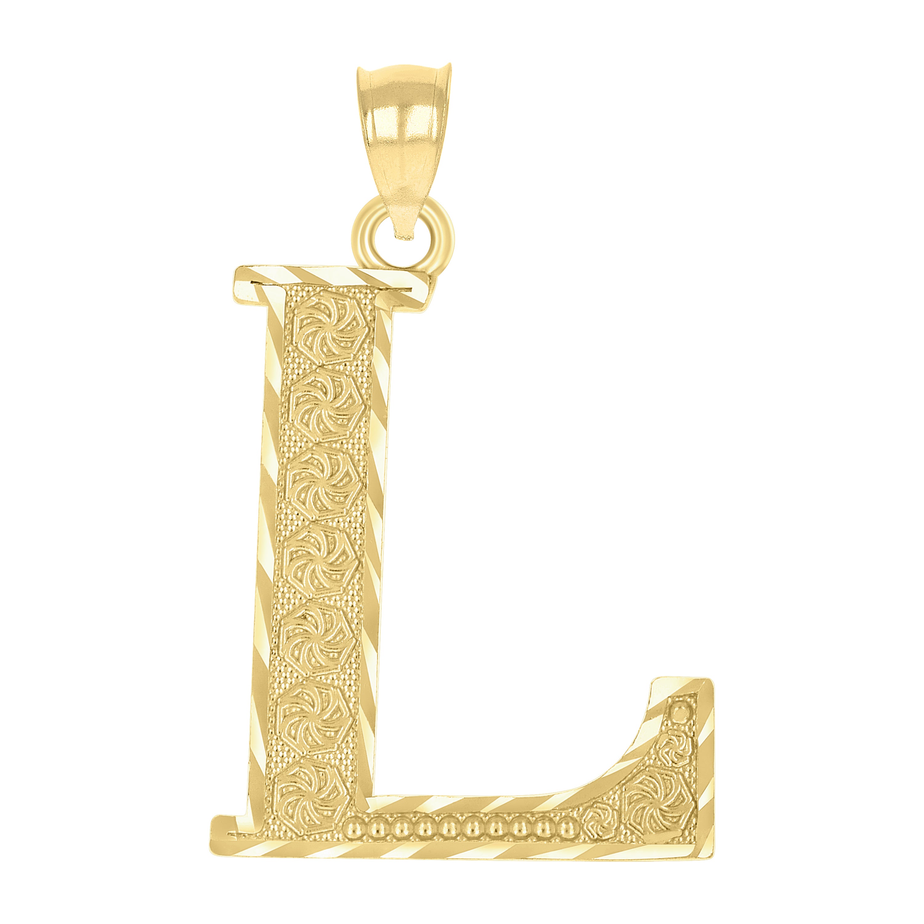 10kt Yellow Gold Unisex Diamond-Cut Initial Letter L Charm Pendant