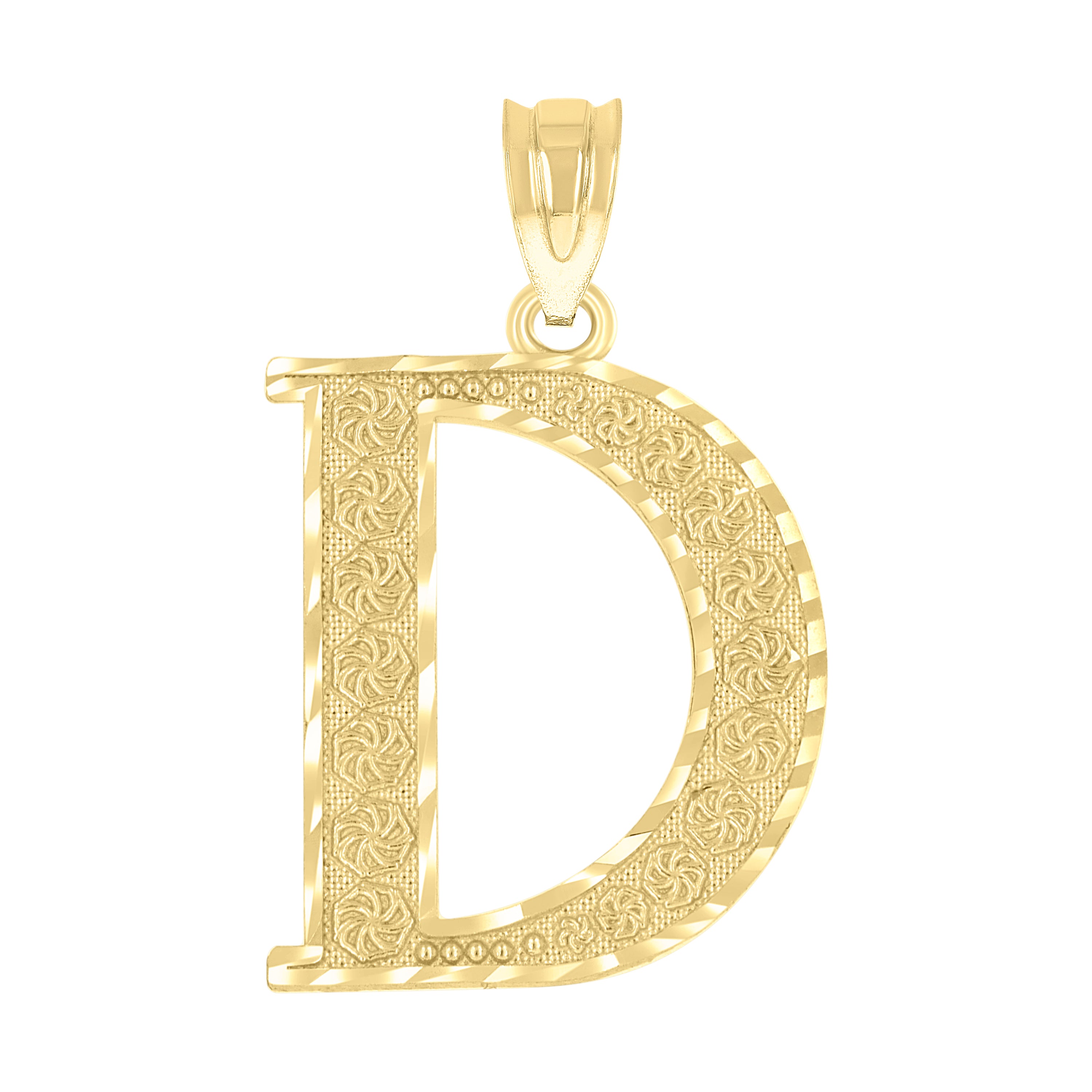 10kt Yellow Gold Unisex Diamond-Cut Initial Letter D Charm Pendant