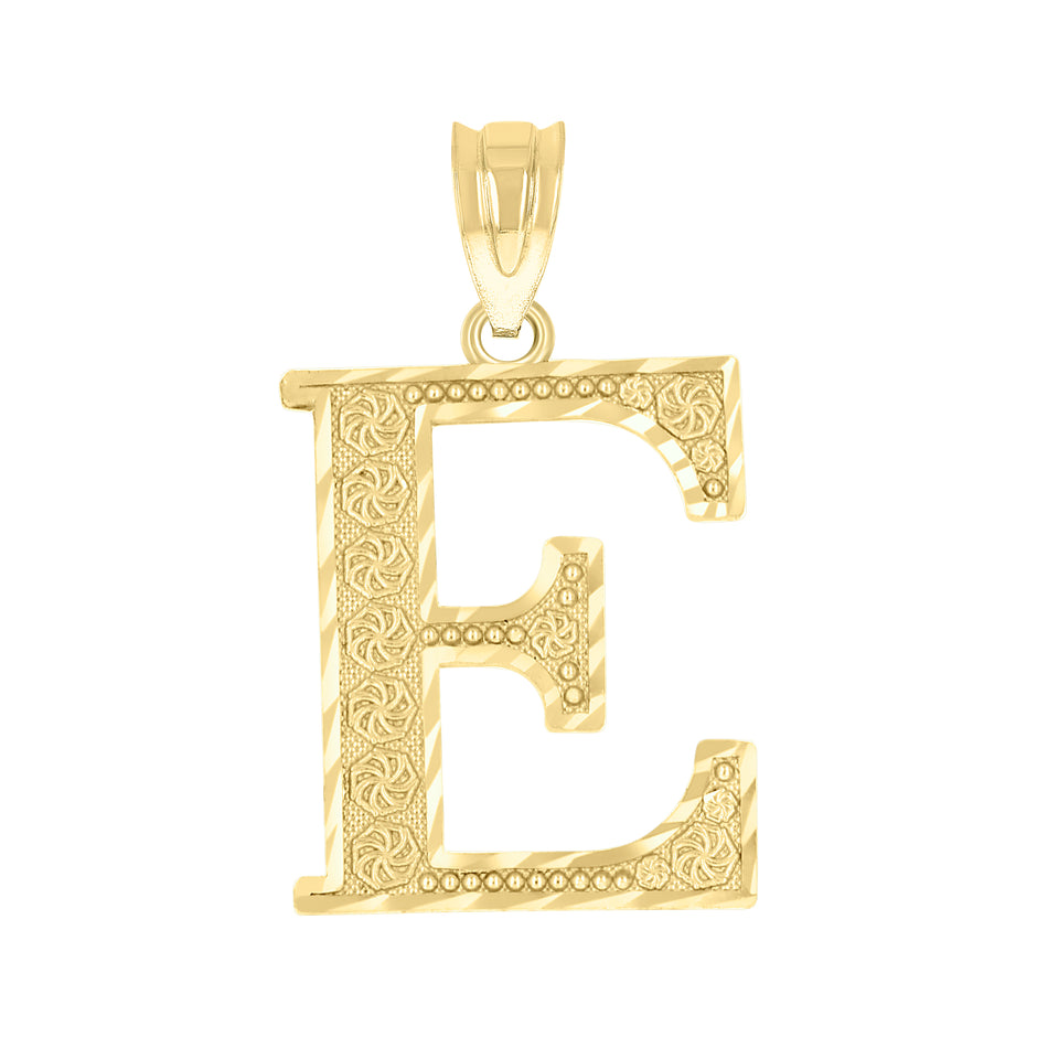 10kt Yellow Gold Unisex Diamond-Cut Initial Letter E Charm Pendant