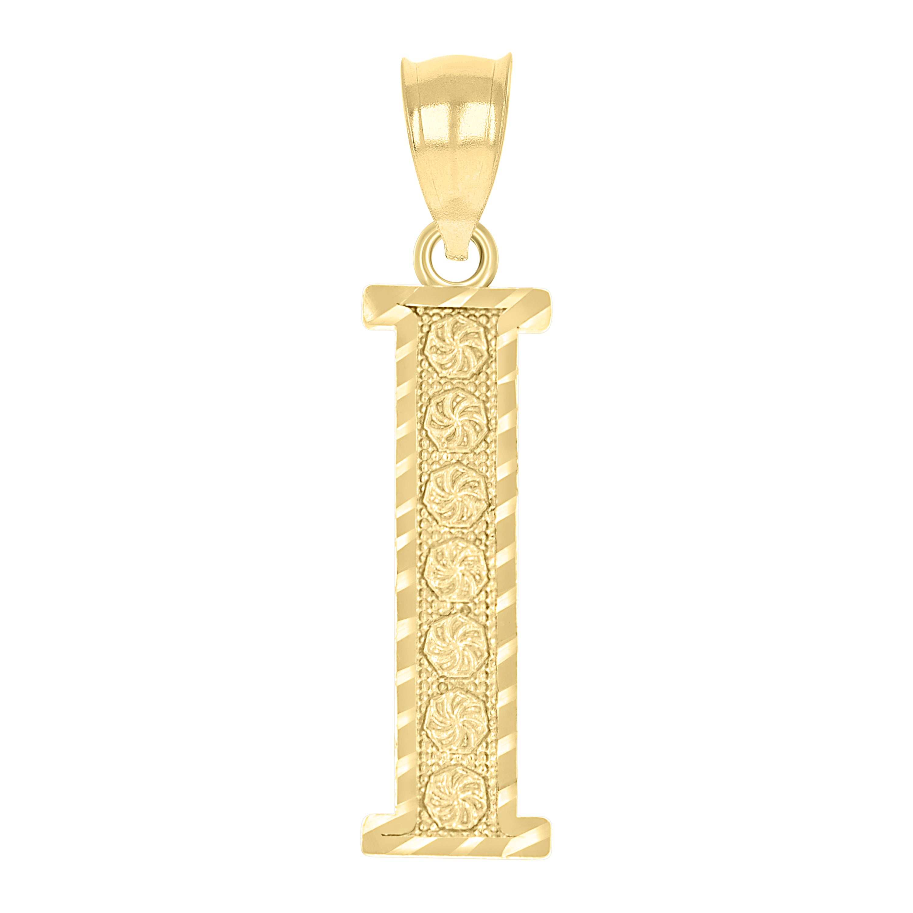 10kt Yellow Gold Unisex Diamond-Cut Initial Letter I Charm Pendant