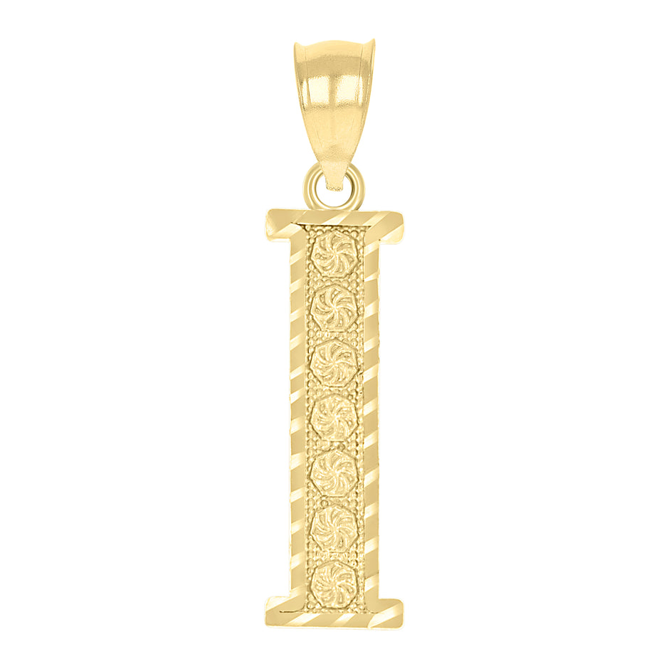 10kt Yellow Gold Unisex Diamond-Cut Initial Letter I Charm Pendant