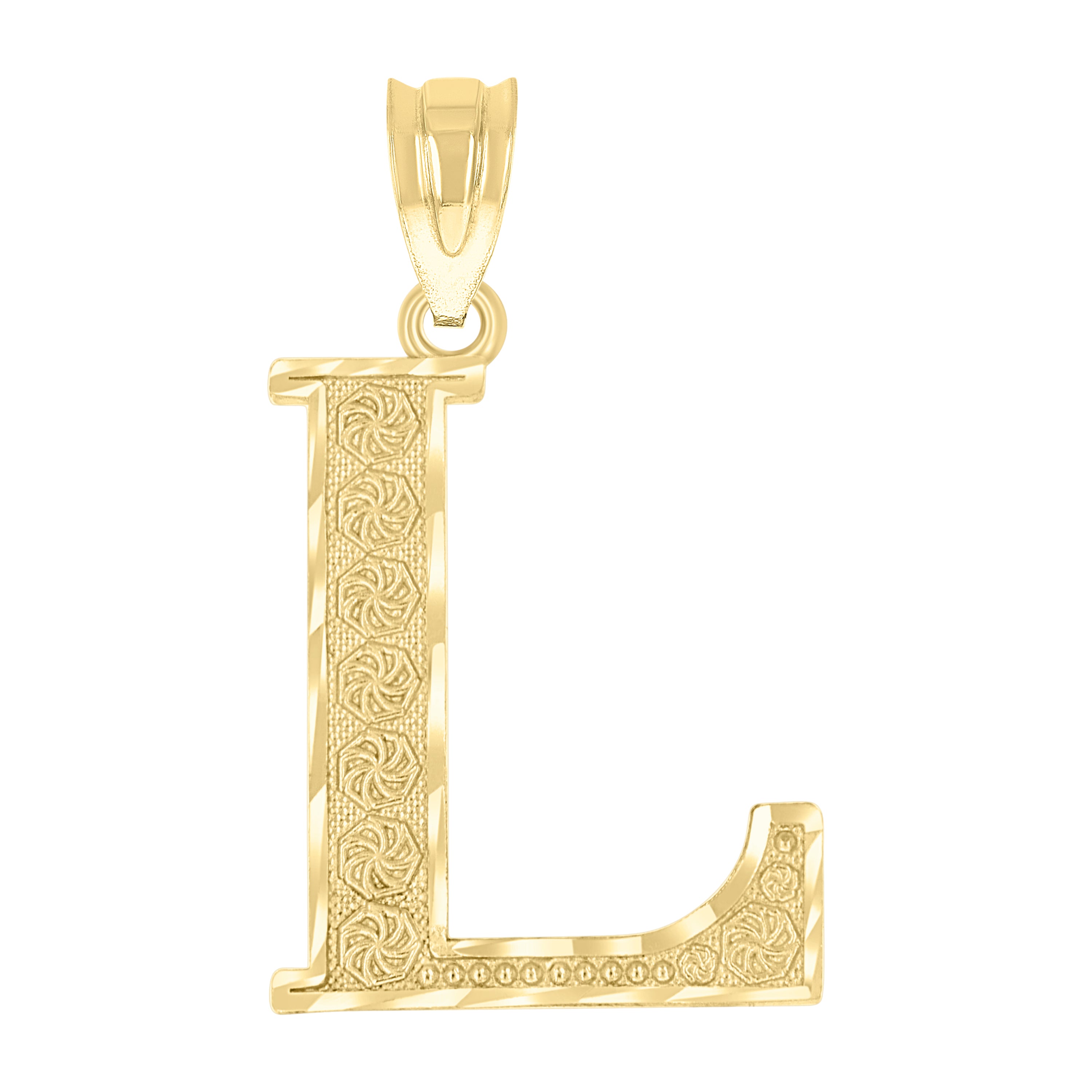 10kt Yellow Gold Unisex Diamond-Cut Letter L Initial Charm Pendant