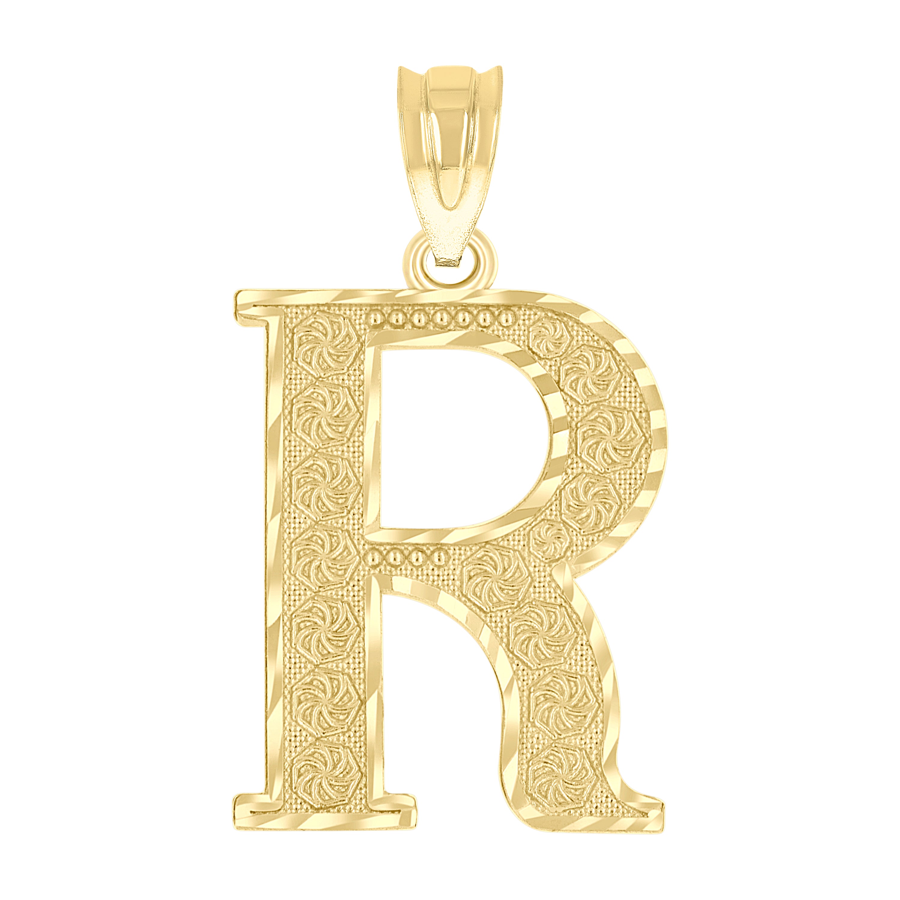 10kt Yellow Gold Unisex Diamond-Cut Initial Letter R Charm Pendant