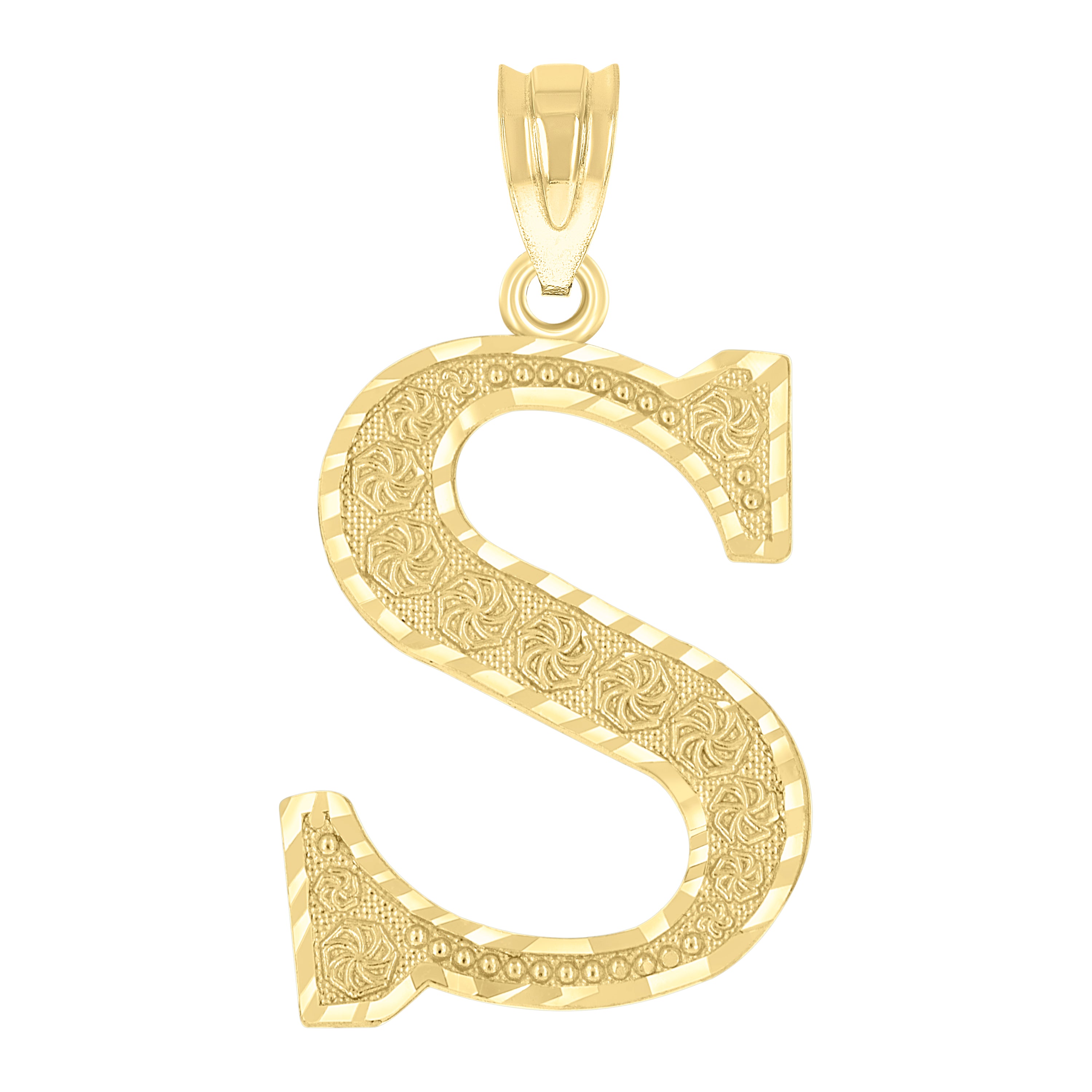 10kt Yellow Gold Unisex Diamond-Cut Initial Letter S Charm Pendant