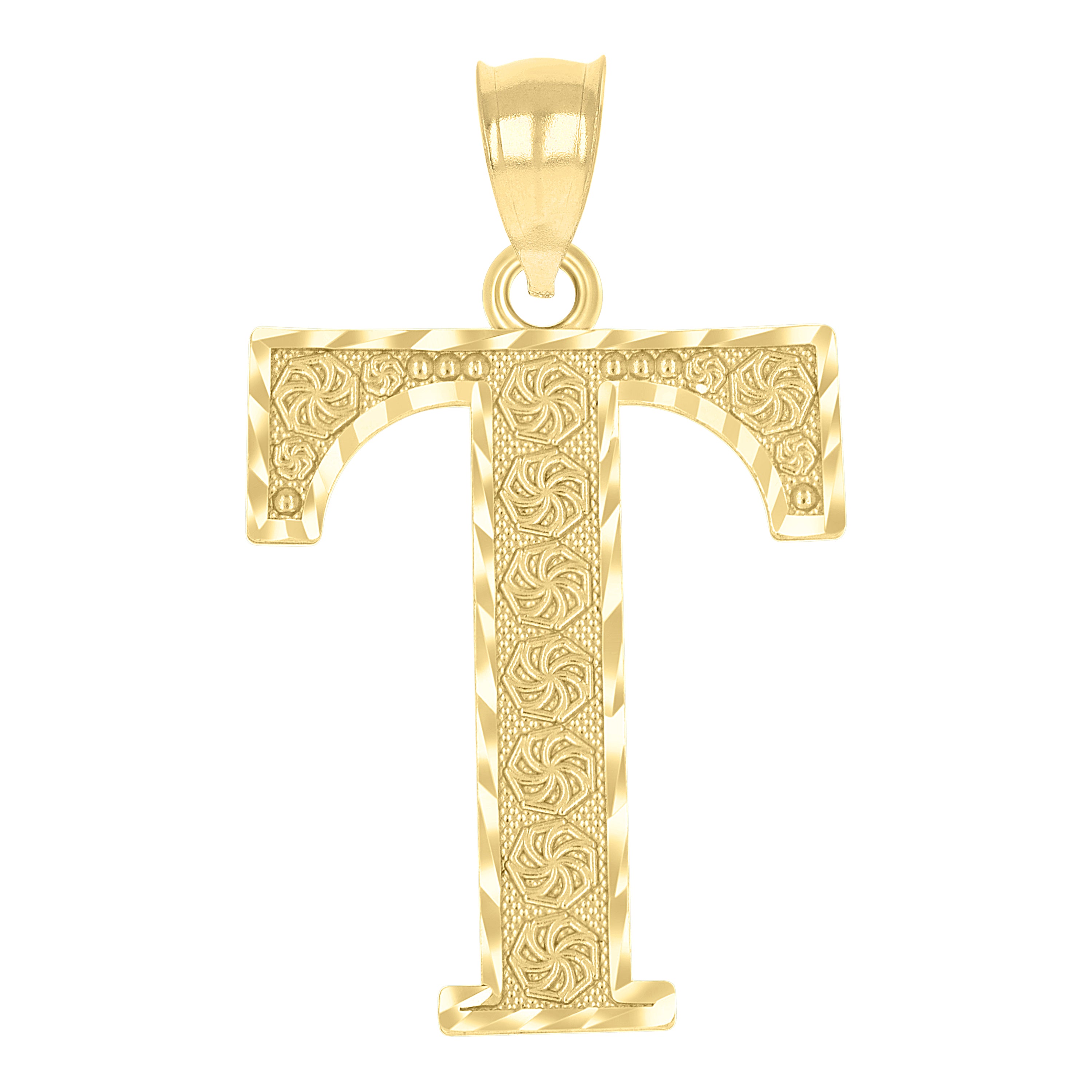 10kt Yellow Gold Unisex Diamond-Cut Initial Letter T Charm Pendant