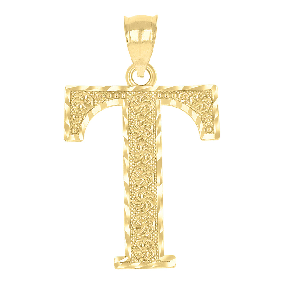 10kt Yellow Gold Unisex Diamond-Cut Initial Letter T Charm Pendant